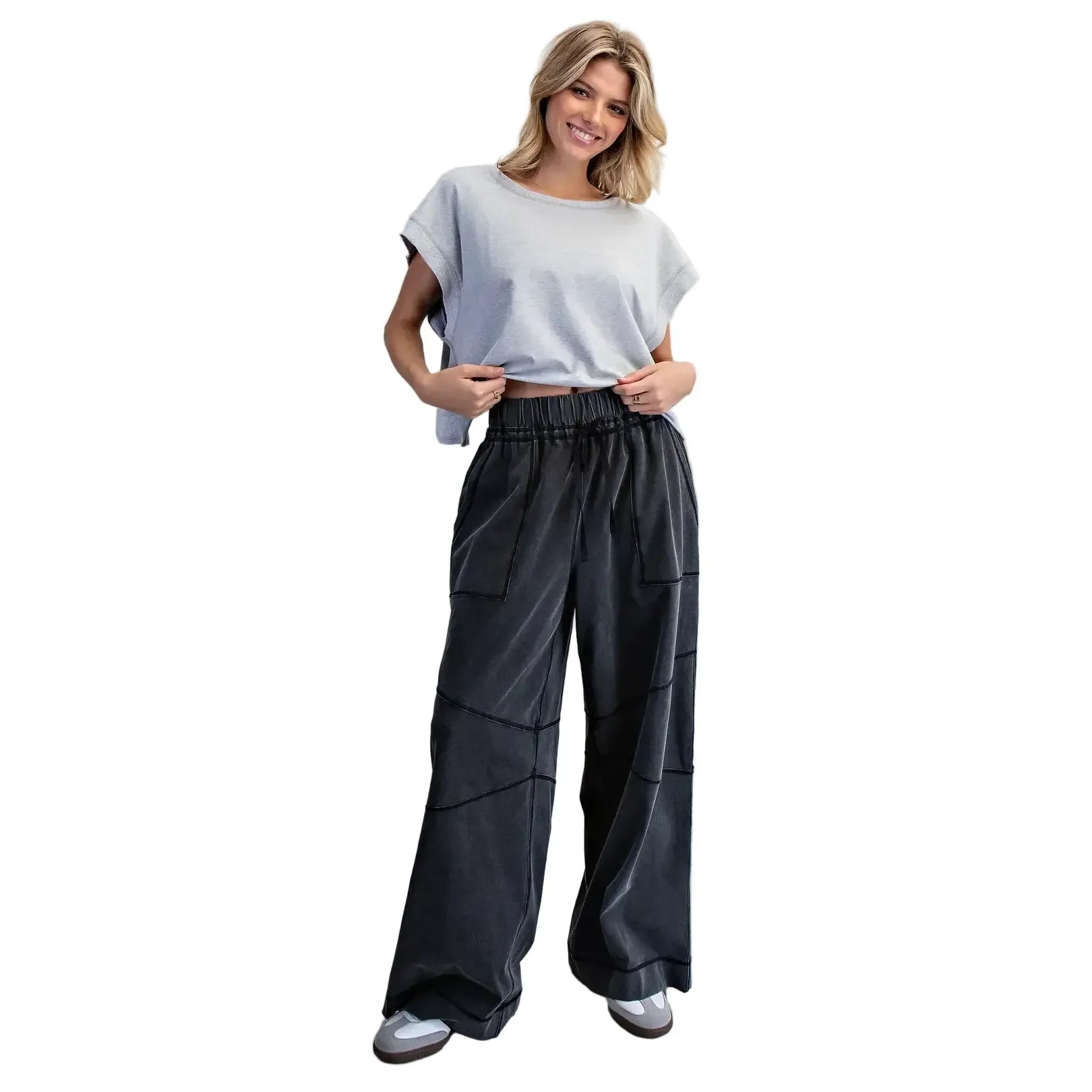 Women's ee:some Ash Black Exposed Seam Wide Leg Pants PK14769