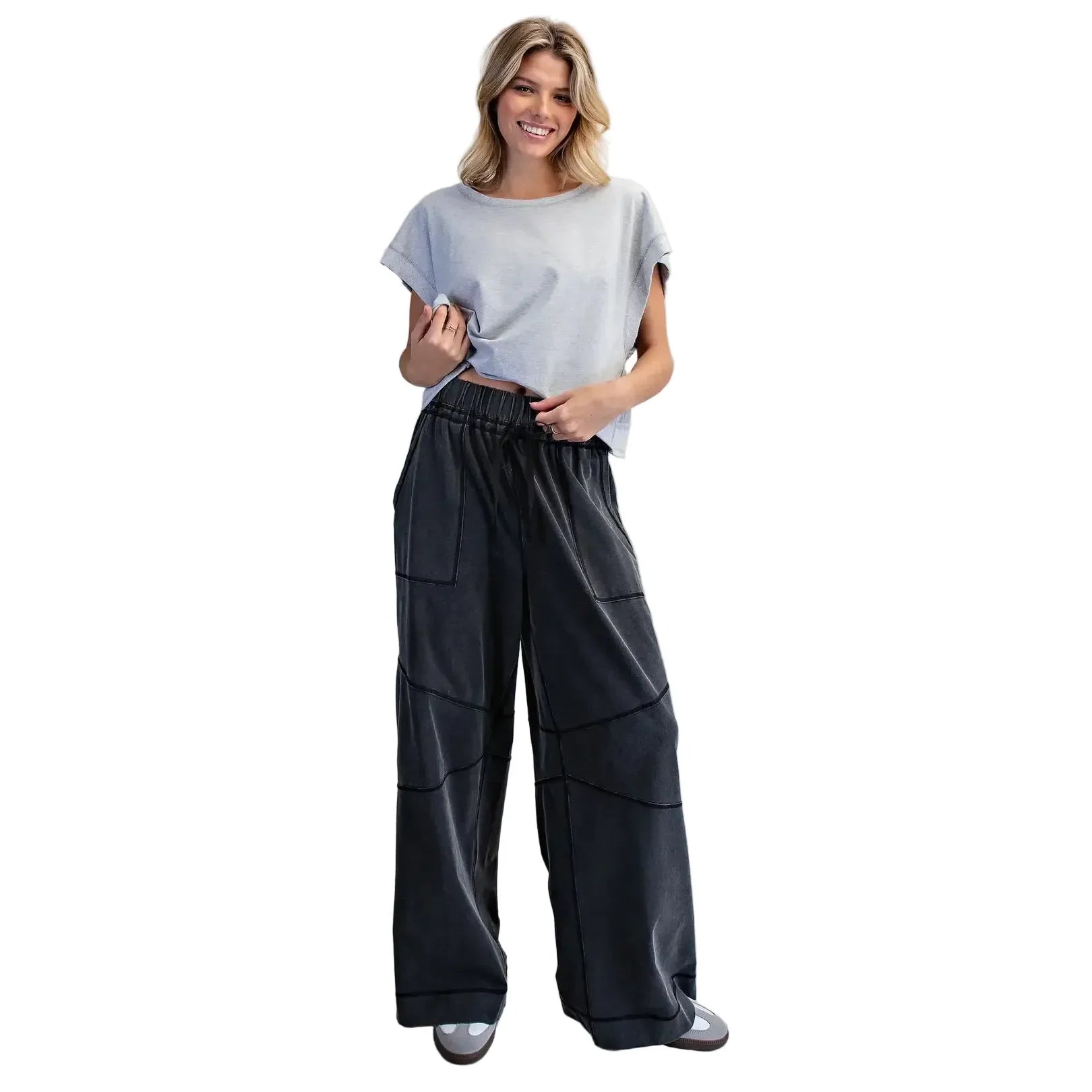 Women's ee:some Ash Black Exposed Seam Wide Leg Pants PK14769