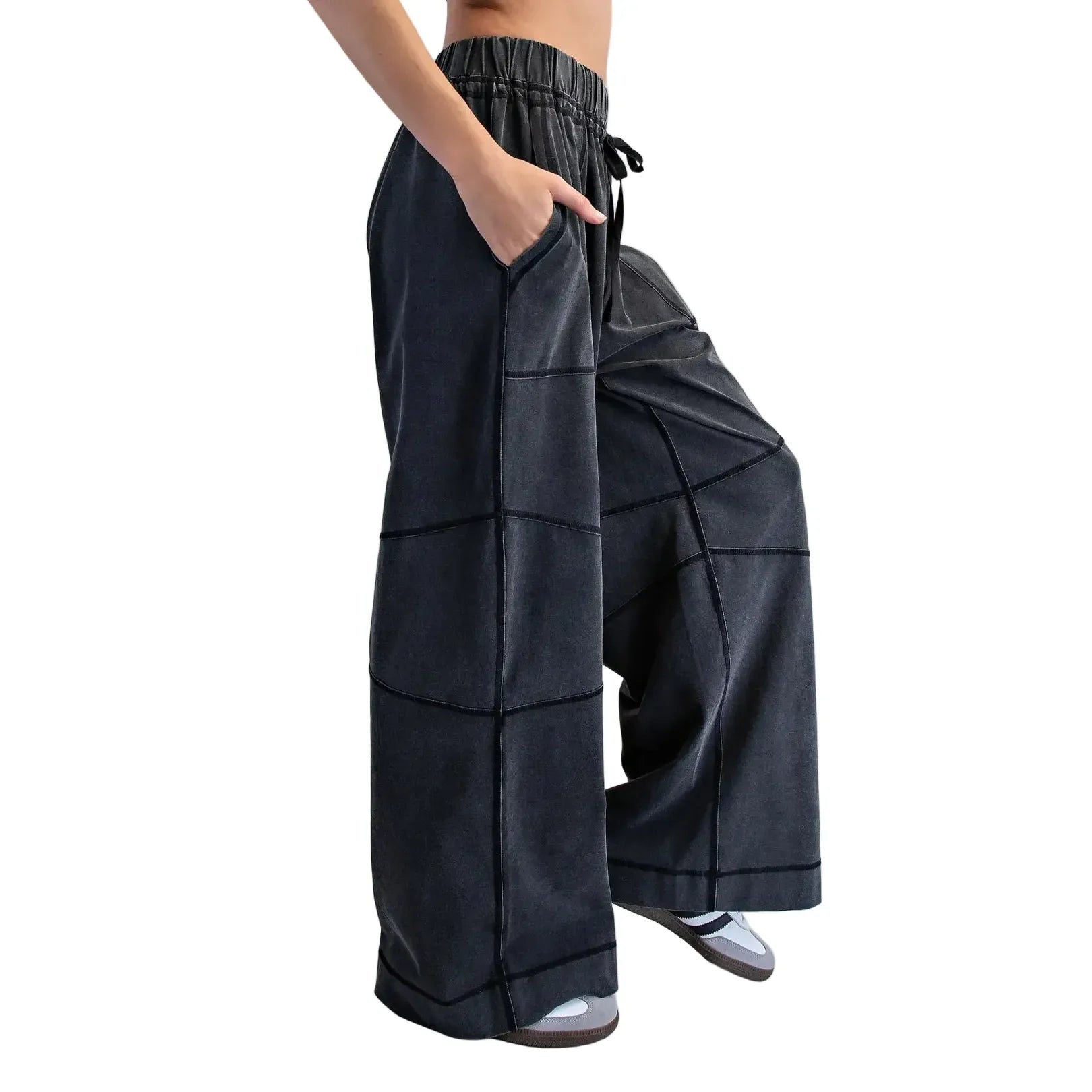 Women's ee:some Ash Black Exposed Seam Wide Leg Pants PK14769