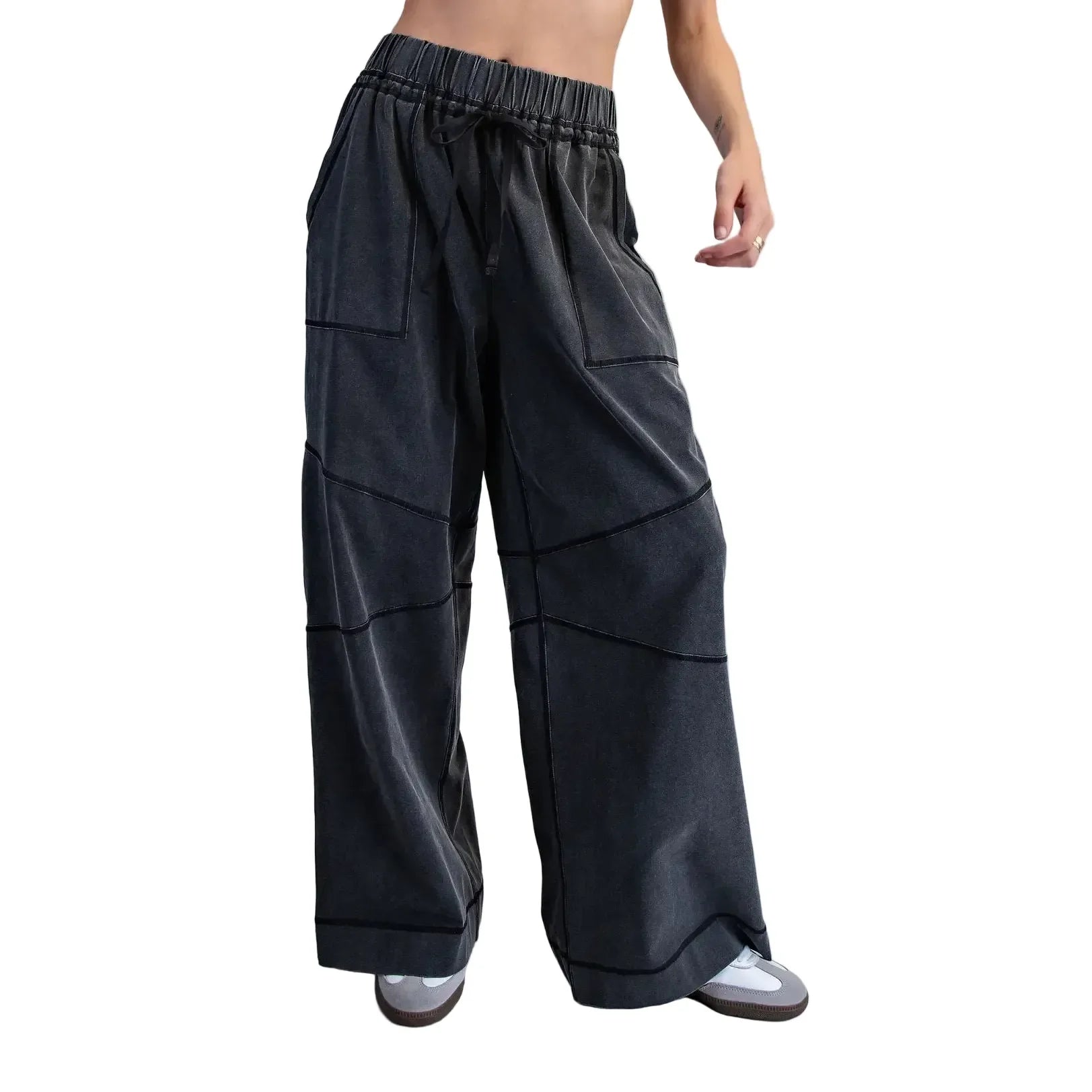 Women's ee:some Ash Black Exposed Seam Wide Leg Pants PK14769