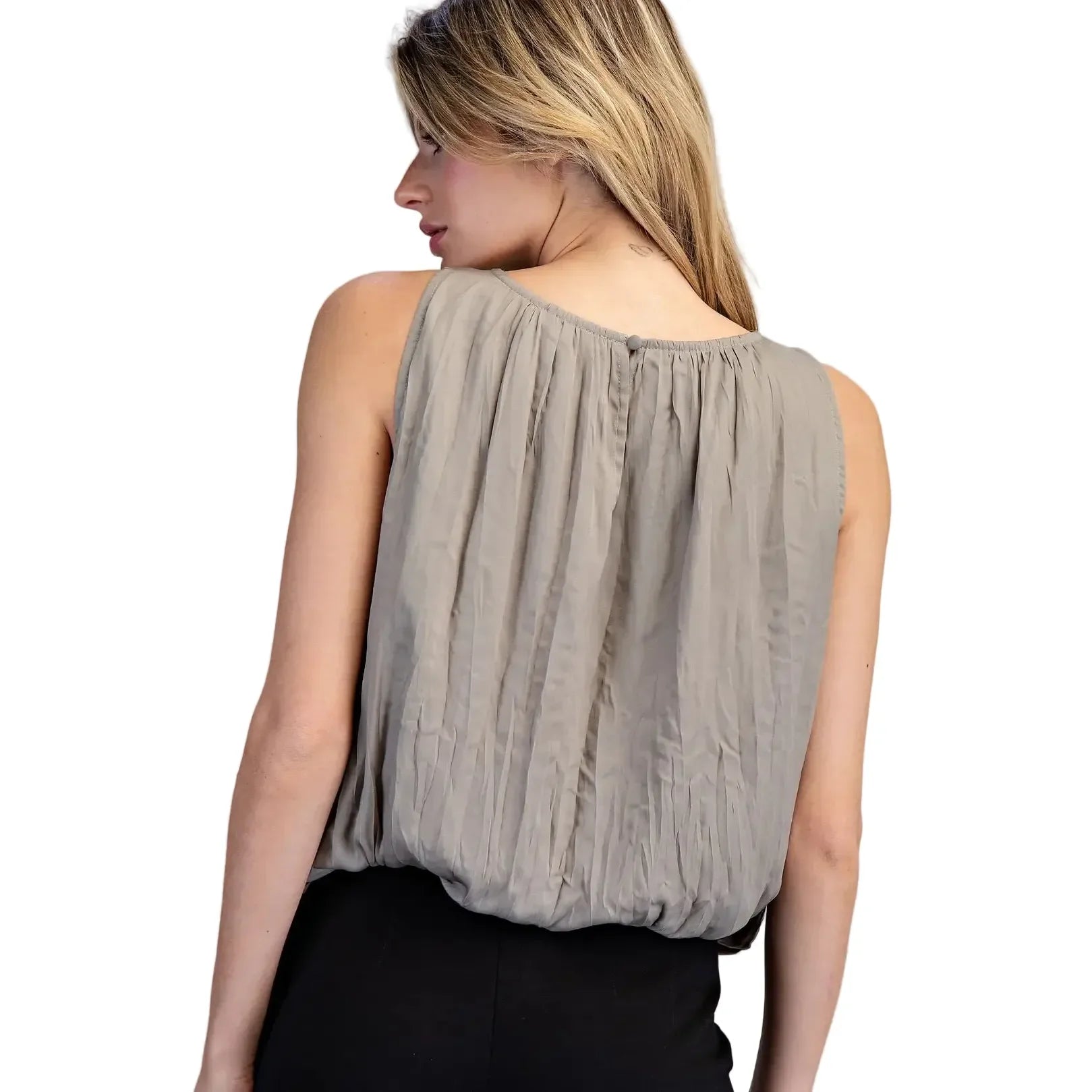 Women's ee:some Dry Herb Solid Sleeveless Gathered Blouse TK14640