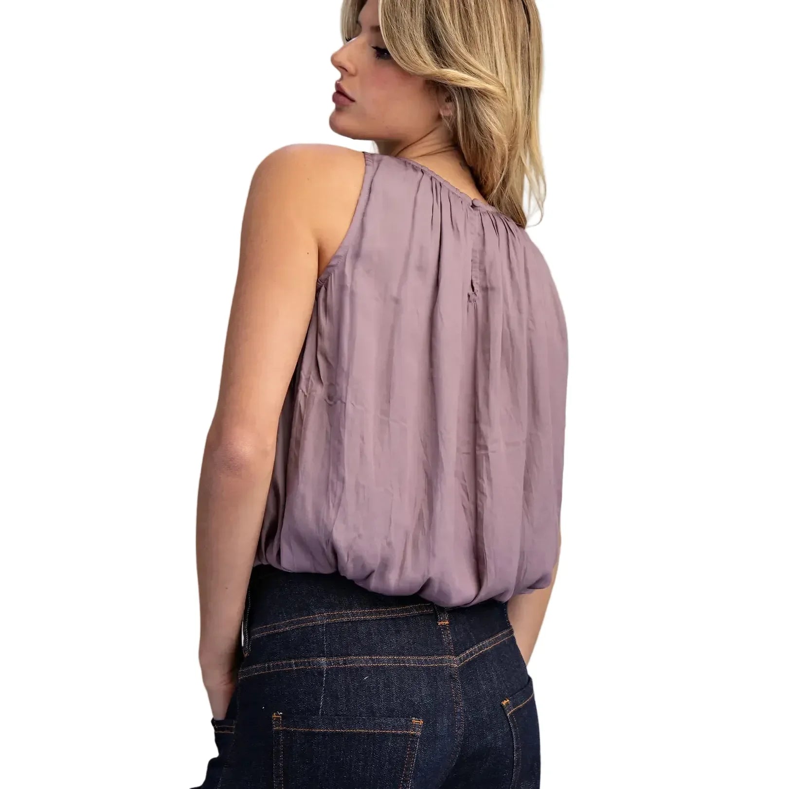 Women's ee:some Dry Herb Solid Sleeveless Gathered Blouse TK14640