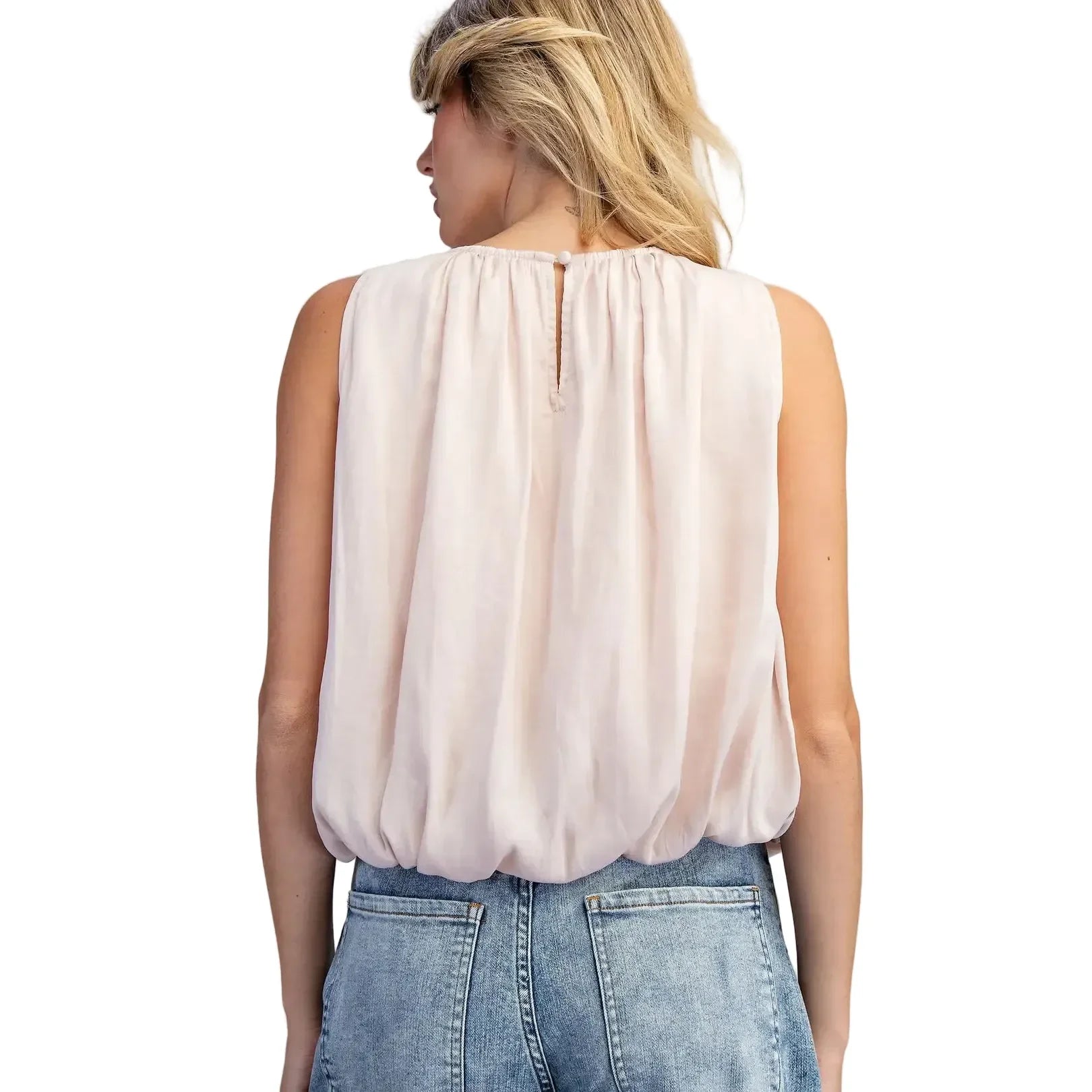 Women's ee:some Dry Herb Solid Sleeveless Gathered Blouse TK14640