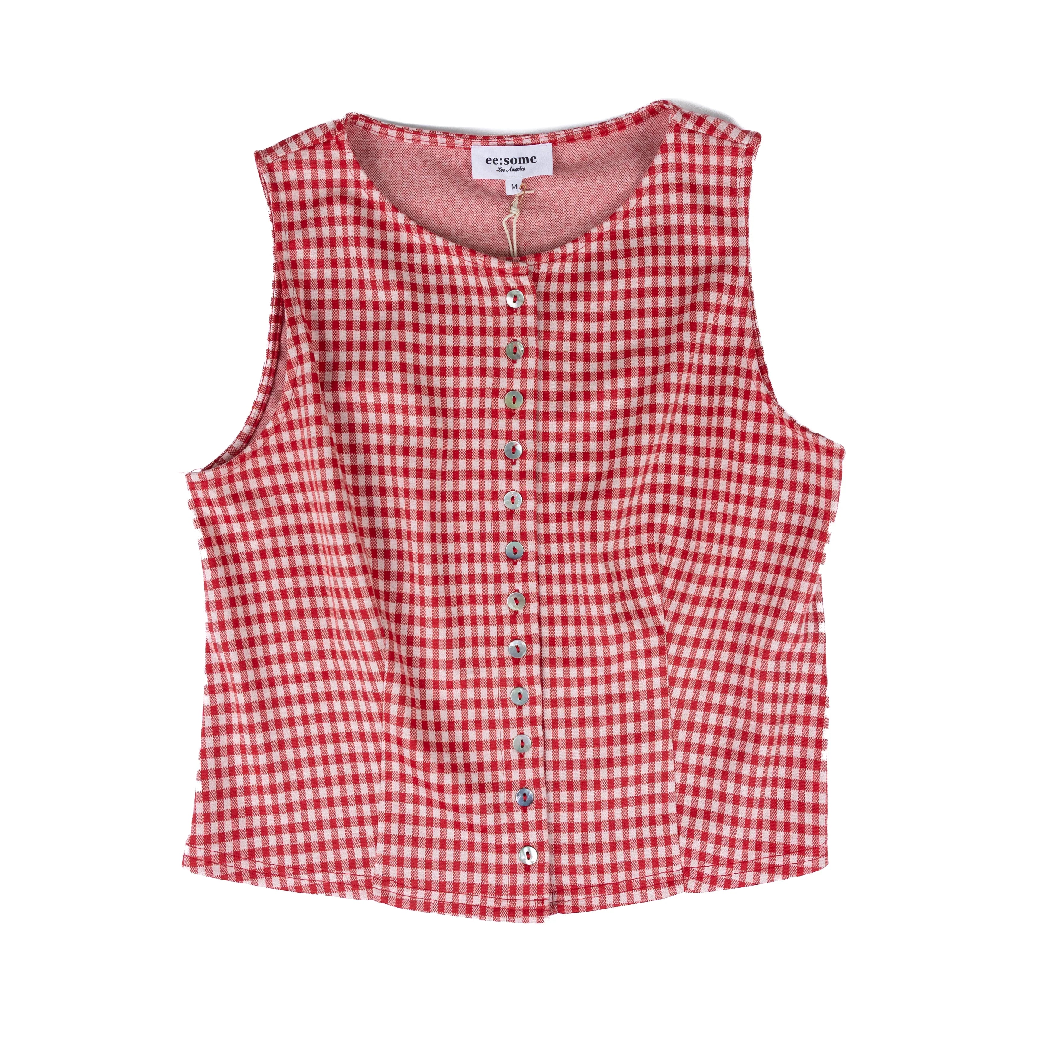 Women's ee:some Gingham Sleeveless Button Up Tank Top TK16148