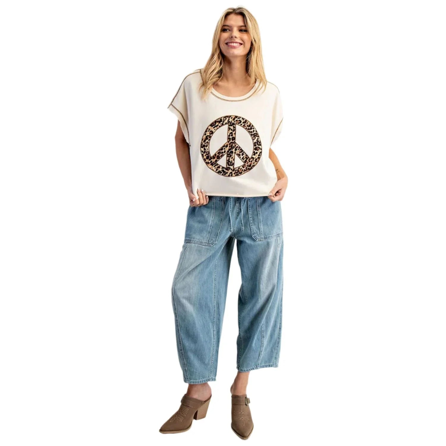 Women's ee:some Mineral Washed Leopard Peace Open Back Top TY13166