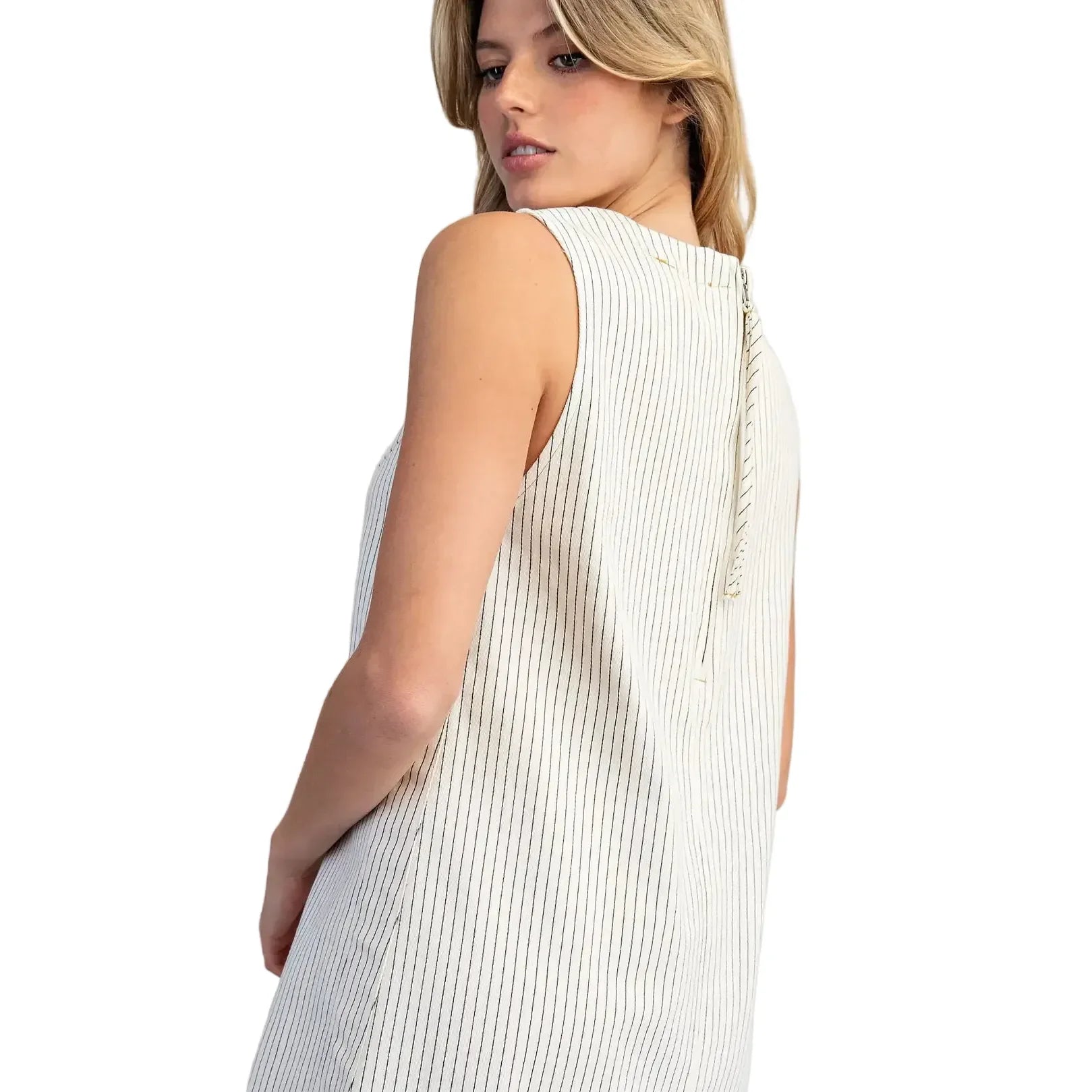 Women's ee:some Off White Pinstriped Back Zipper Mini Dress DK16292