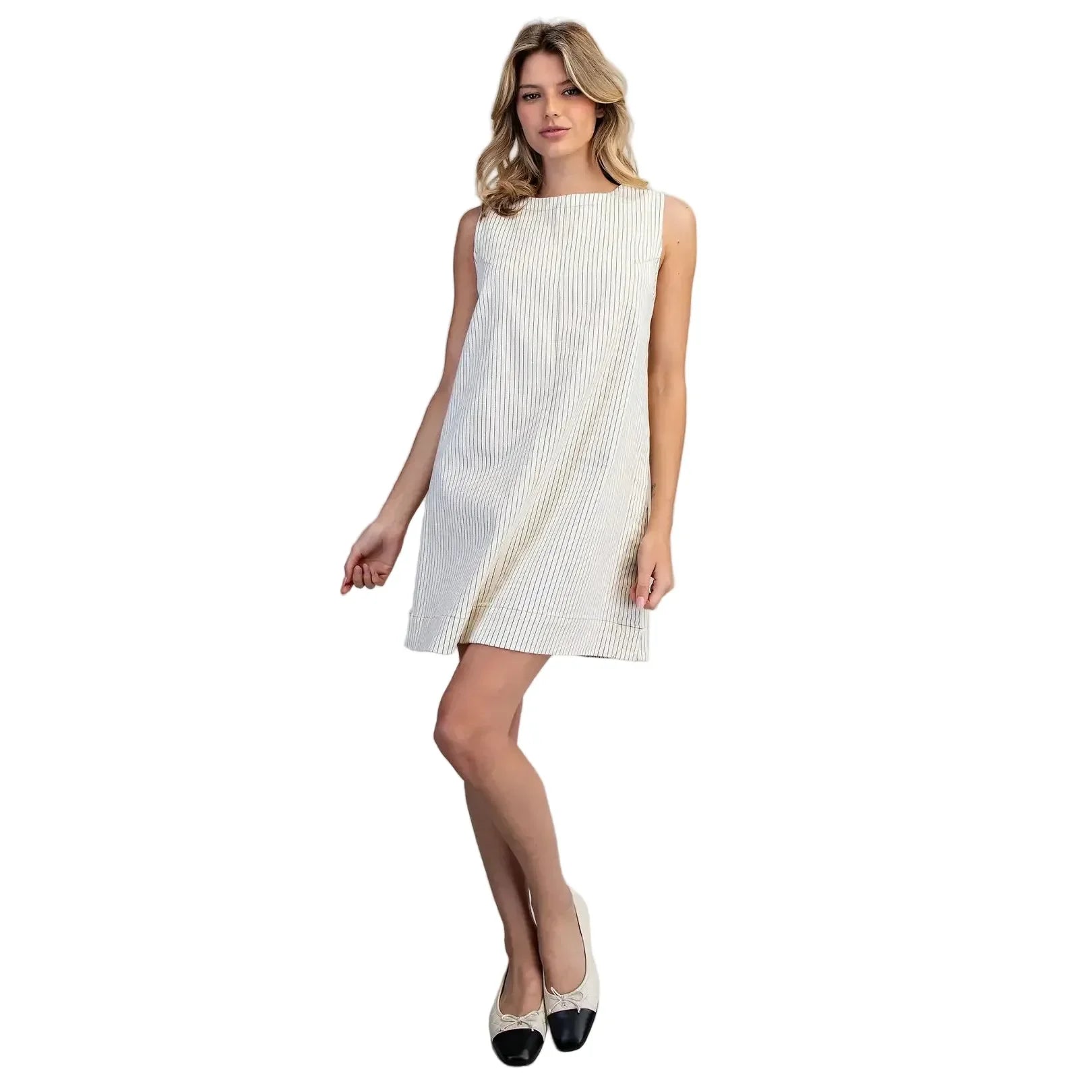 Women's ee:some Off White Pinstriped Back Zipper Mini Dress DK16292