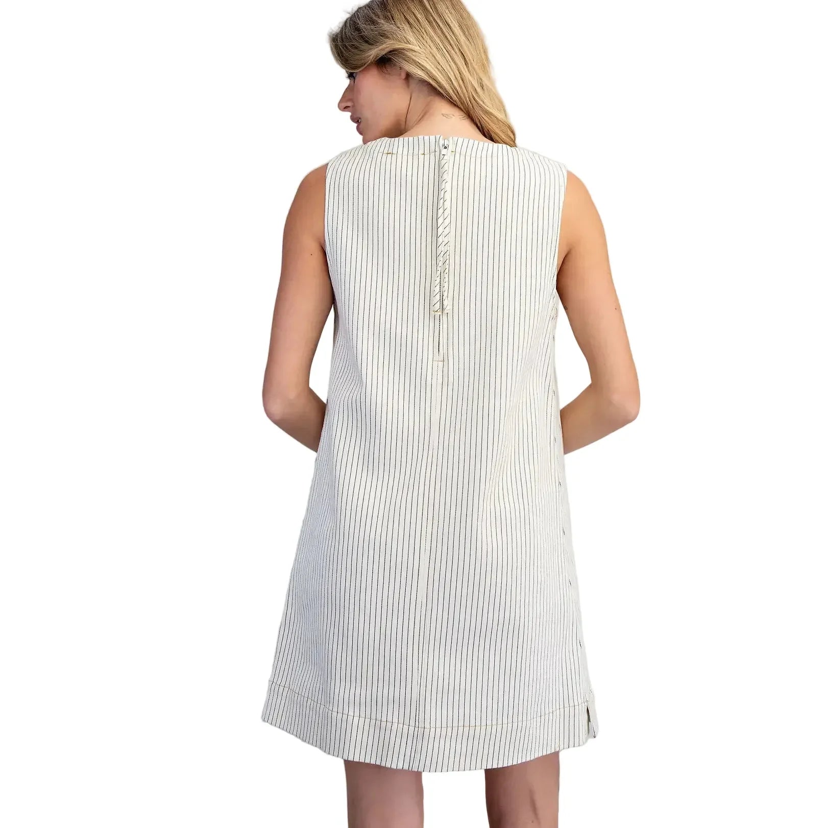 Women's ee:some Off White Pinstriped Back Zipper Mini Dress DK16292