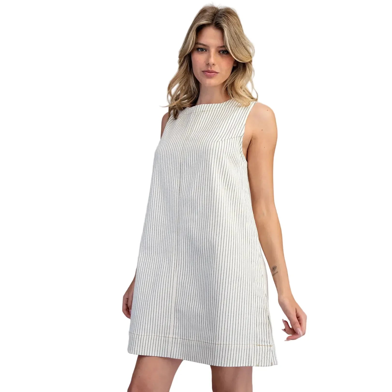 Women's ee:some Off White Pinstriped Back Zipper Mini Dress DK16292