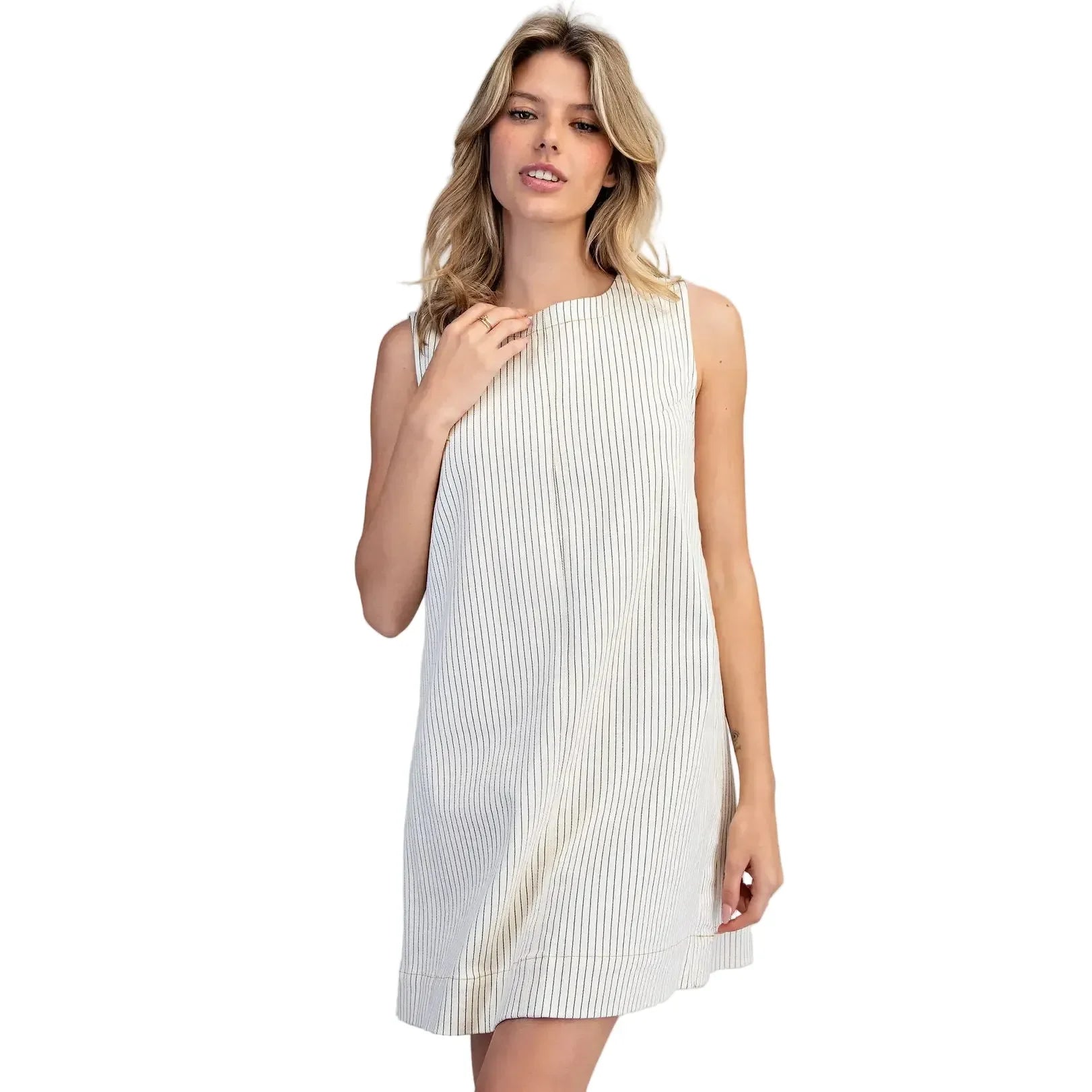 Women's ee:some Off White Pinstriped Back Zipper Mini Dress DK16292
