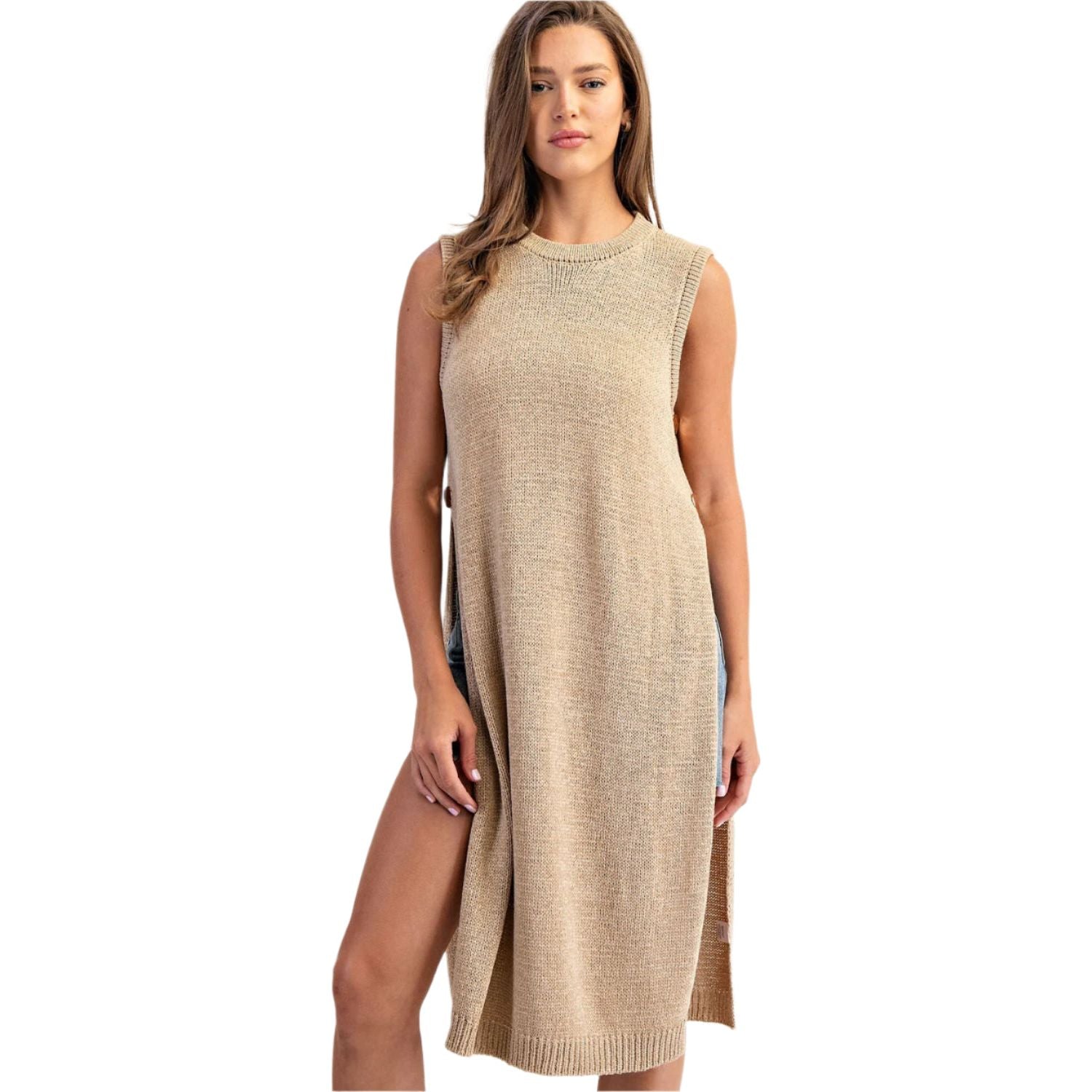 Women's ee:some Side Button Sleeveless Open Longline Sweater SH15117 - Crazy House Western Wear