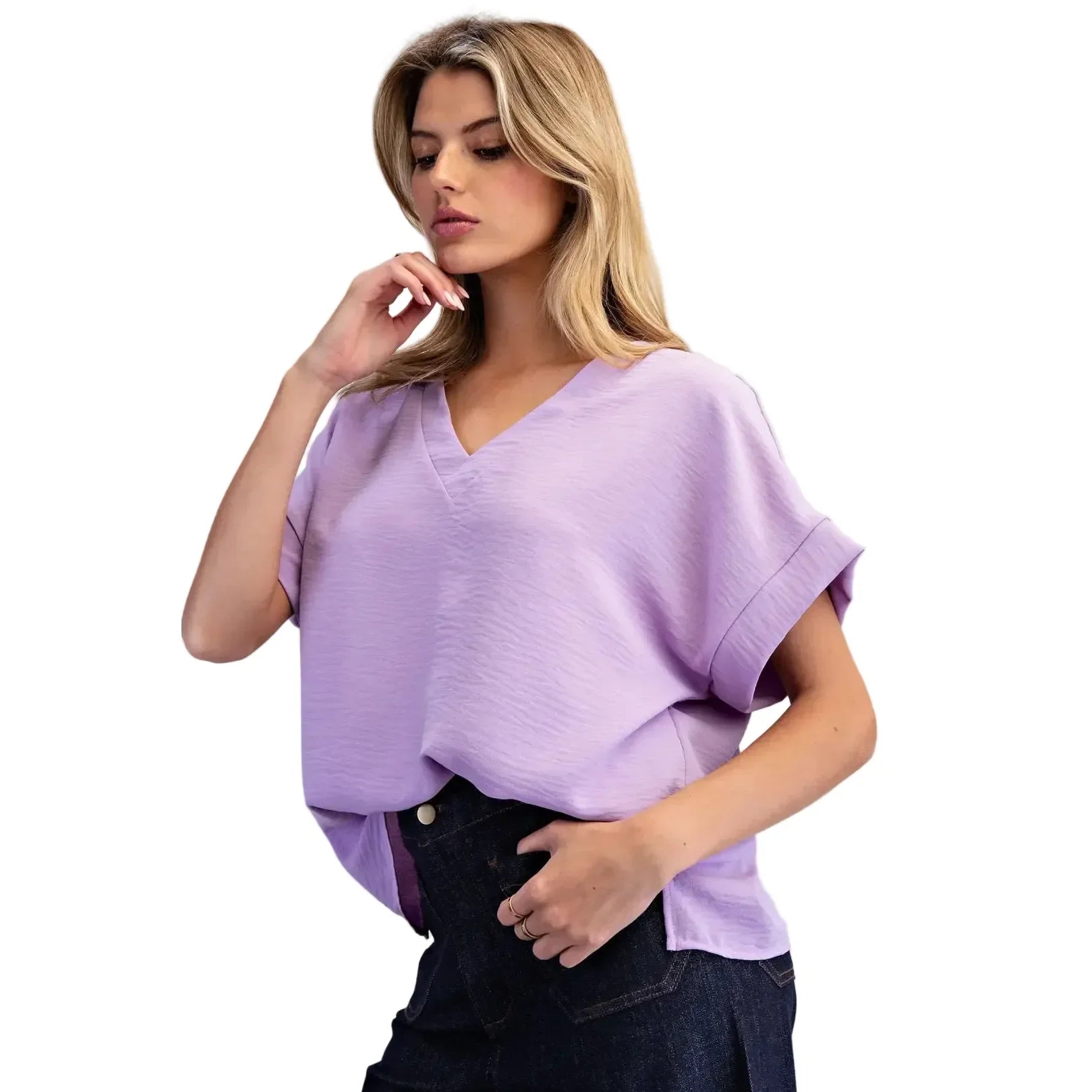 Women's ee:some Solid V-neck Short Sleeve Blouse TK54542