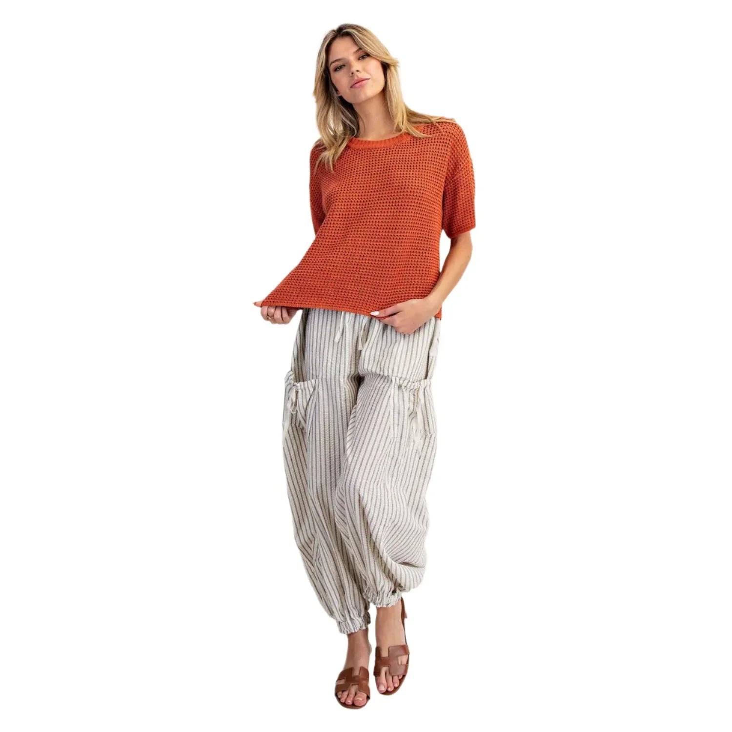 Women's ee:some Waffle Knit Boxy Short Sleeve Sweater SK14491