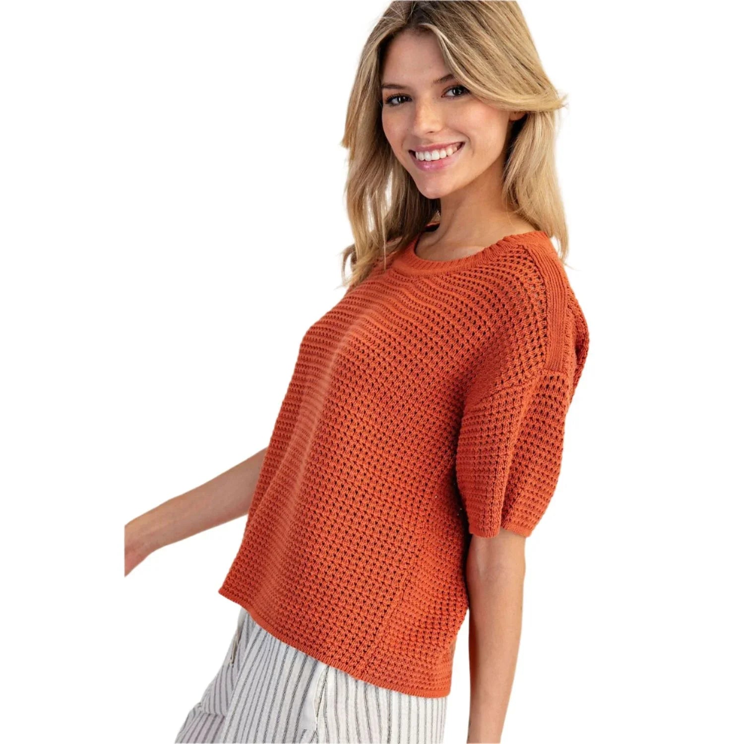Women's ee:some Waffle Knit Boxy Short Sleeve Sweater SK14491