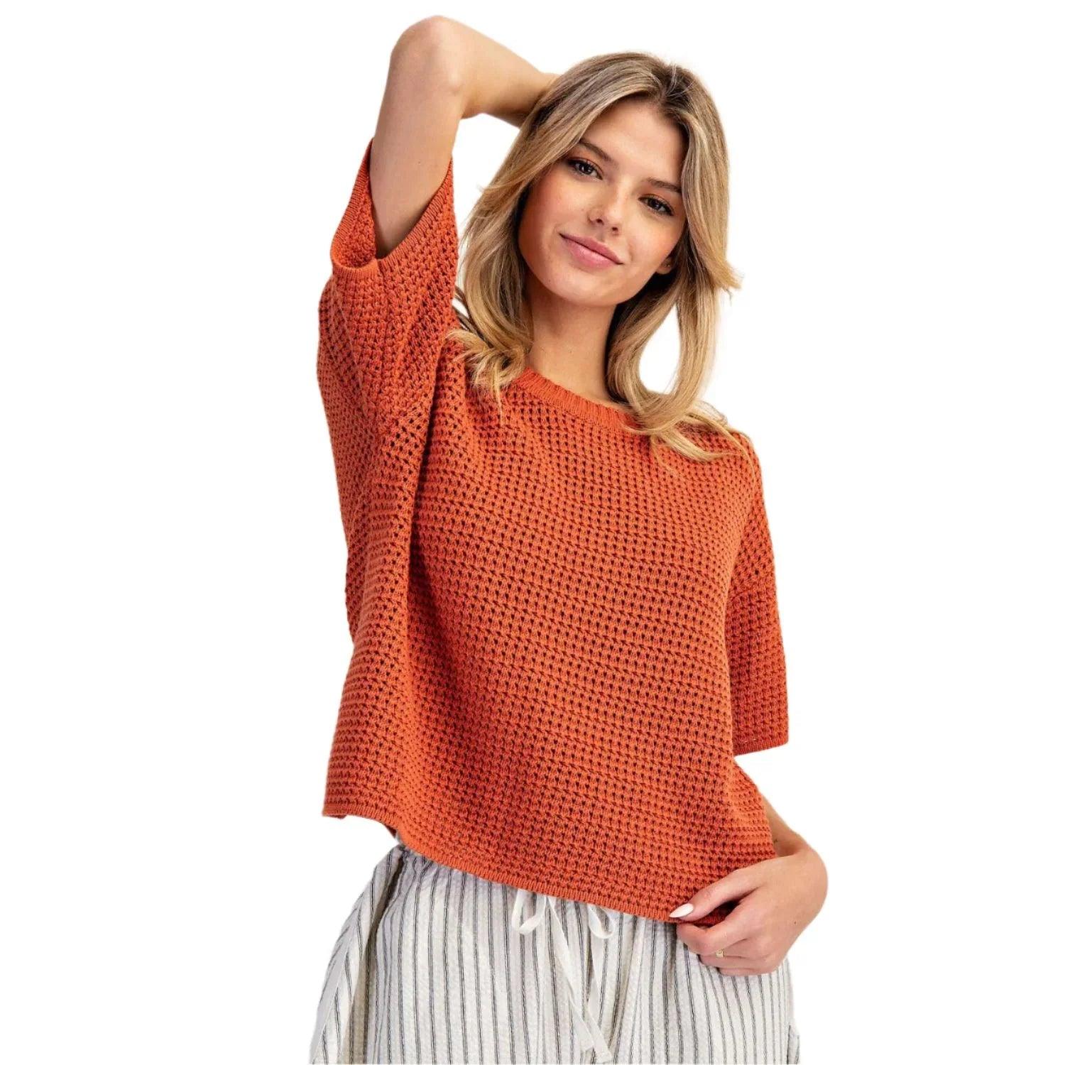 Women's ee:some Waffle Knit Boxy Short Sleeve Sweater SK14491