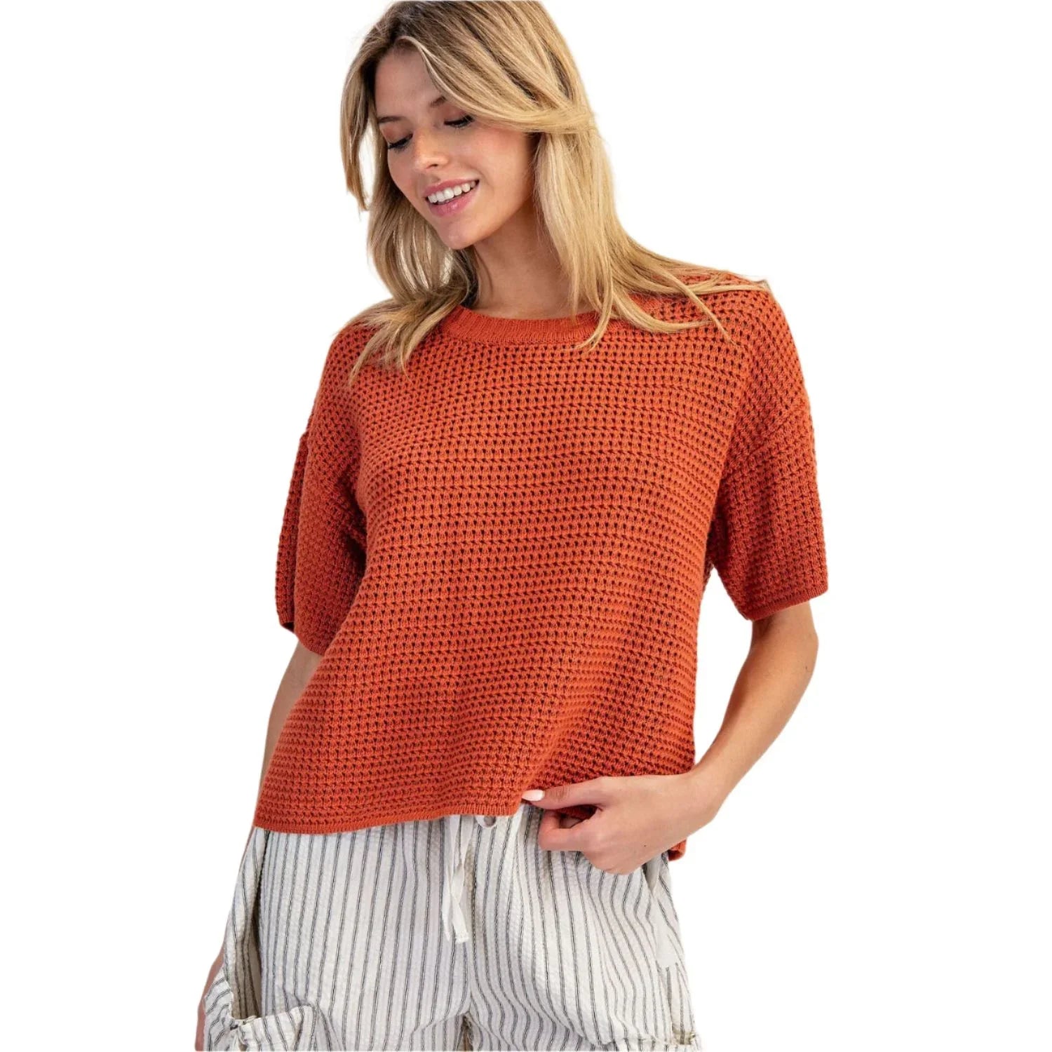 Women's ee:some Waffle Knit Boxy Short Sleeve Sweater SK14491