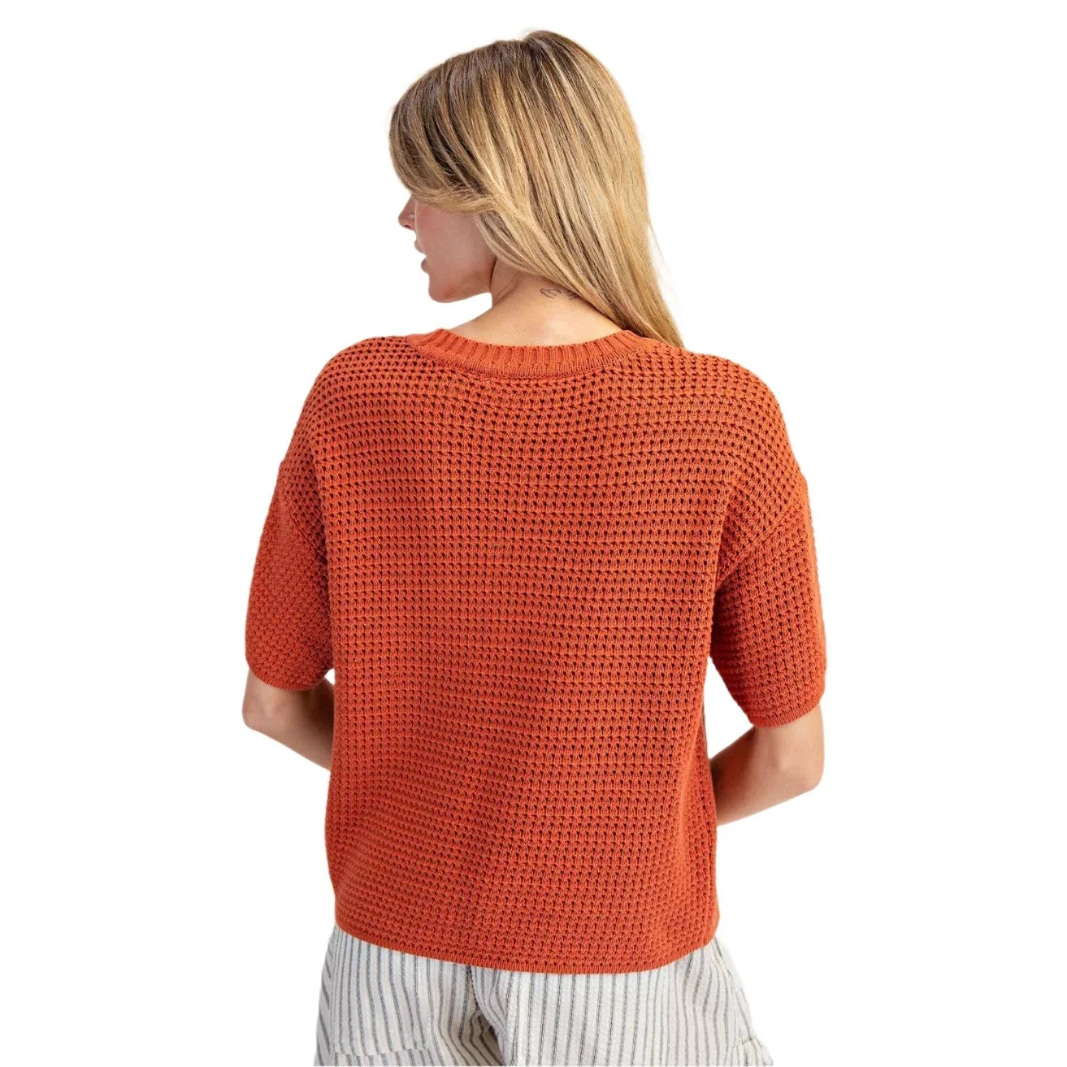 Women's ee:some Waffle Knit Boxy Short Sleeve Sweater SK14491