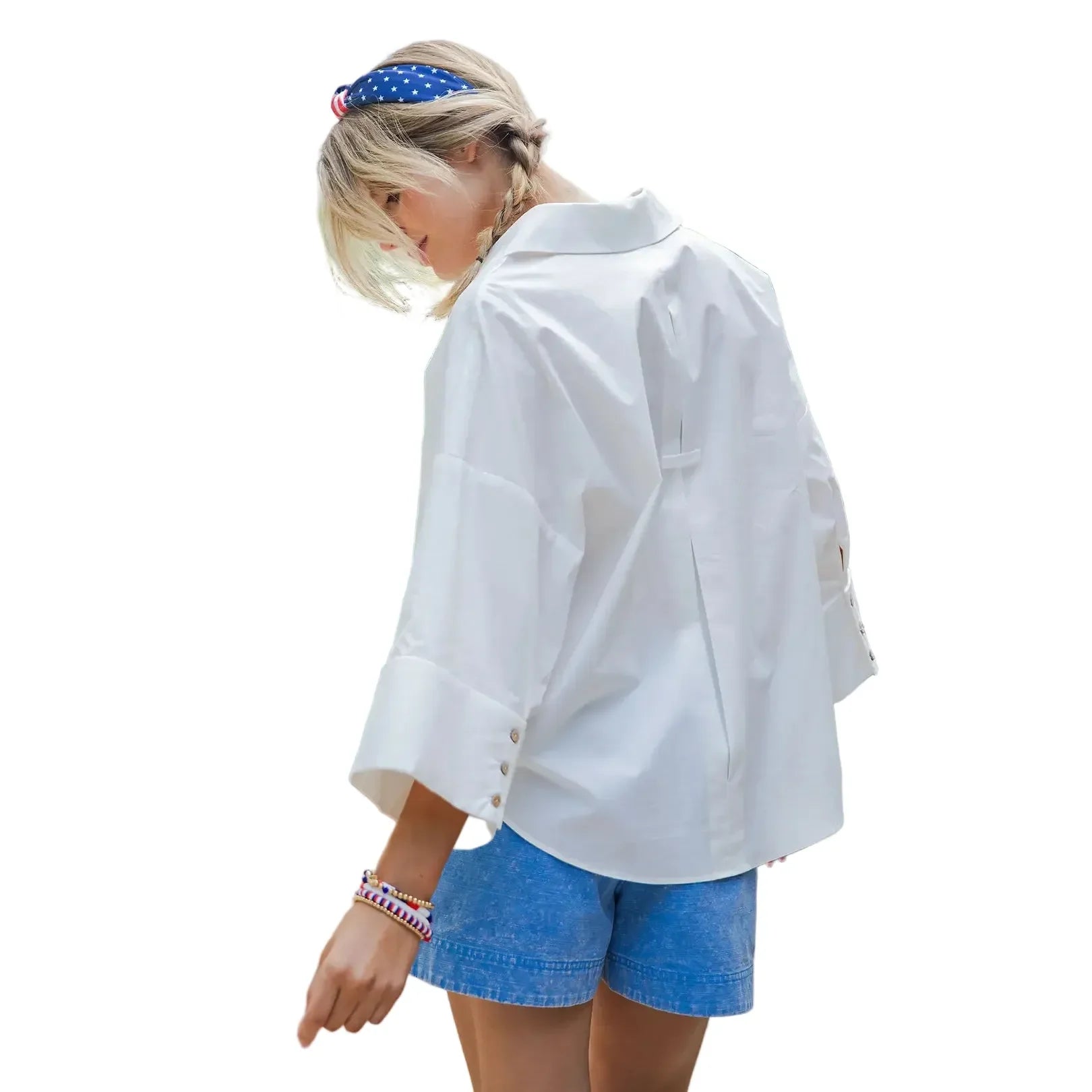 Women's ee:some White Back Pleat Button Down Blouse Top TK13230