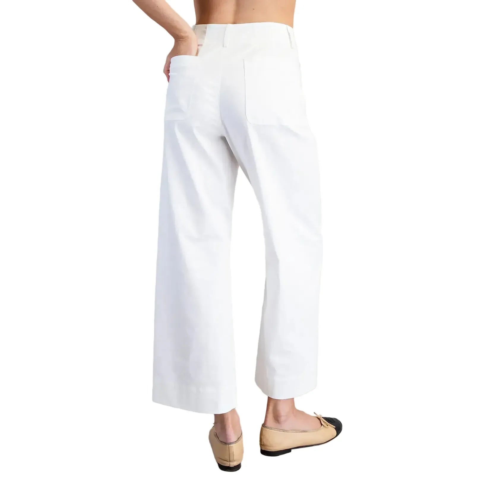 Women's ee:some White Scalloped Pocket Straight Leg Pants PY13269