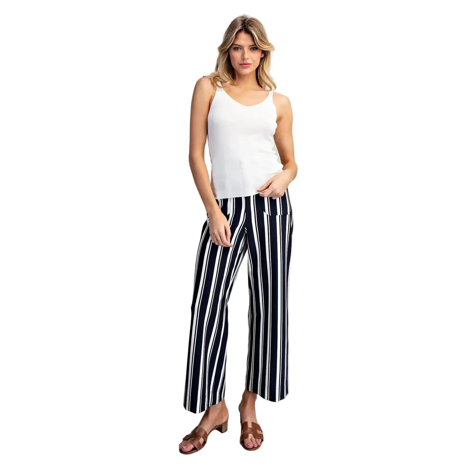 Women's Ee:some White Sleeveless Knit Tank Top SK14836