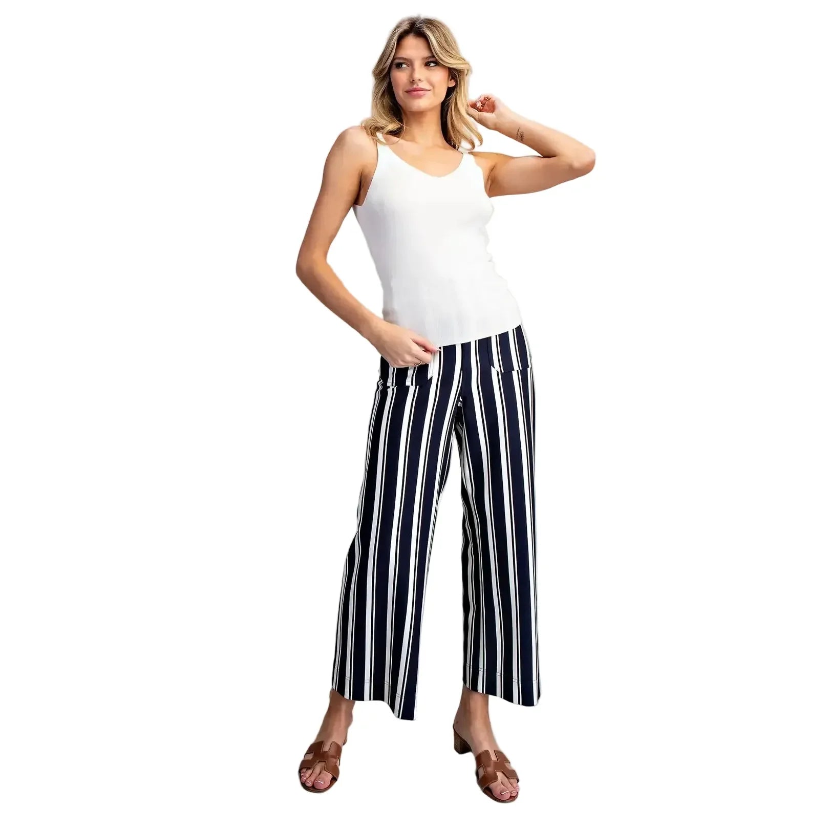 Women's Ee:some White Sleeveless Knit Tank Top SK14836