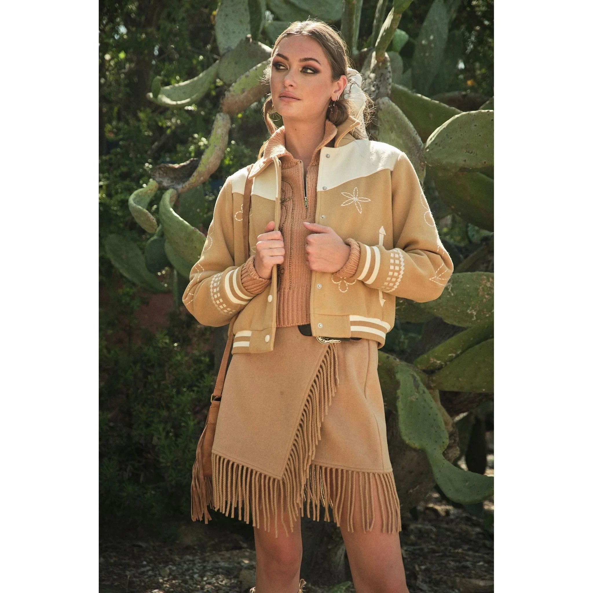 Women's Embroidered Contrast Bomber Jacket 36885J