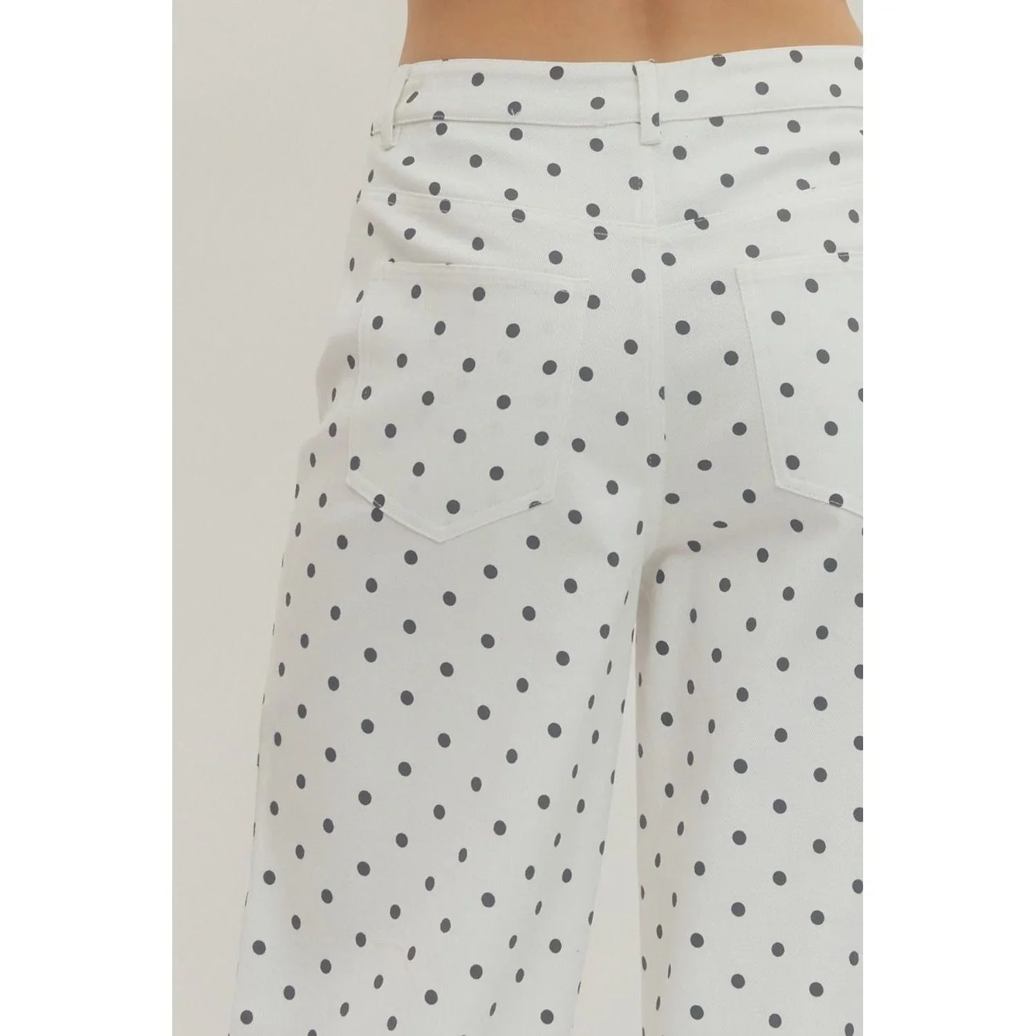 Women's Entro Black and White Polka Dot Cropped Wide Leg Pants P30809