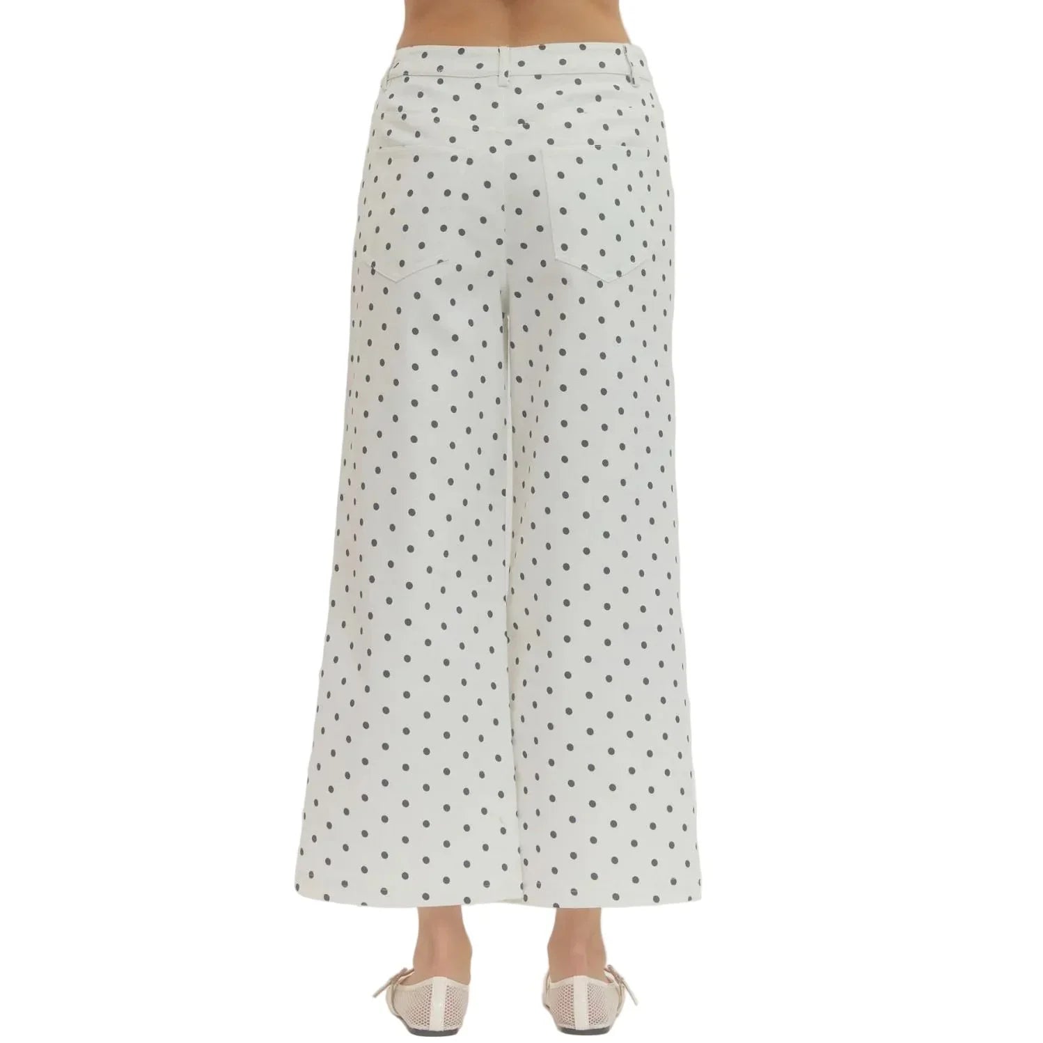 Women's Entro Black and White Polka Dot Cropped Wide Leg Pants P30809