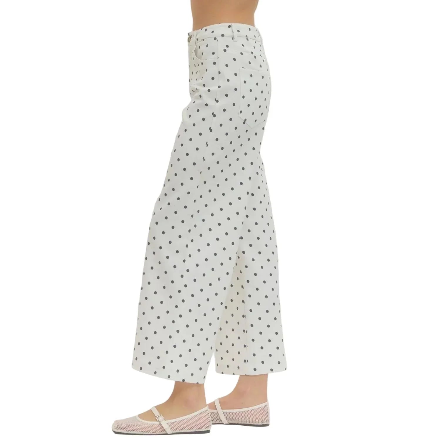 Women's Entro Black and White Polka Dot Cropped Wide Leg Pants P30809