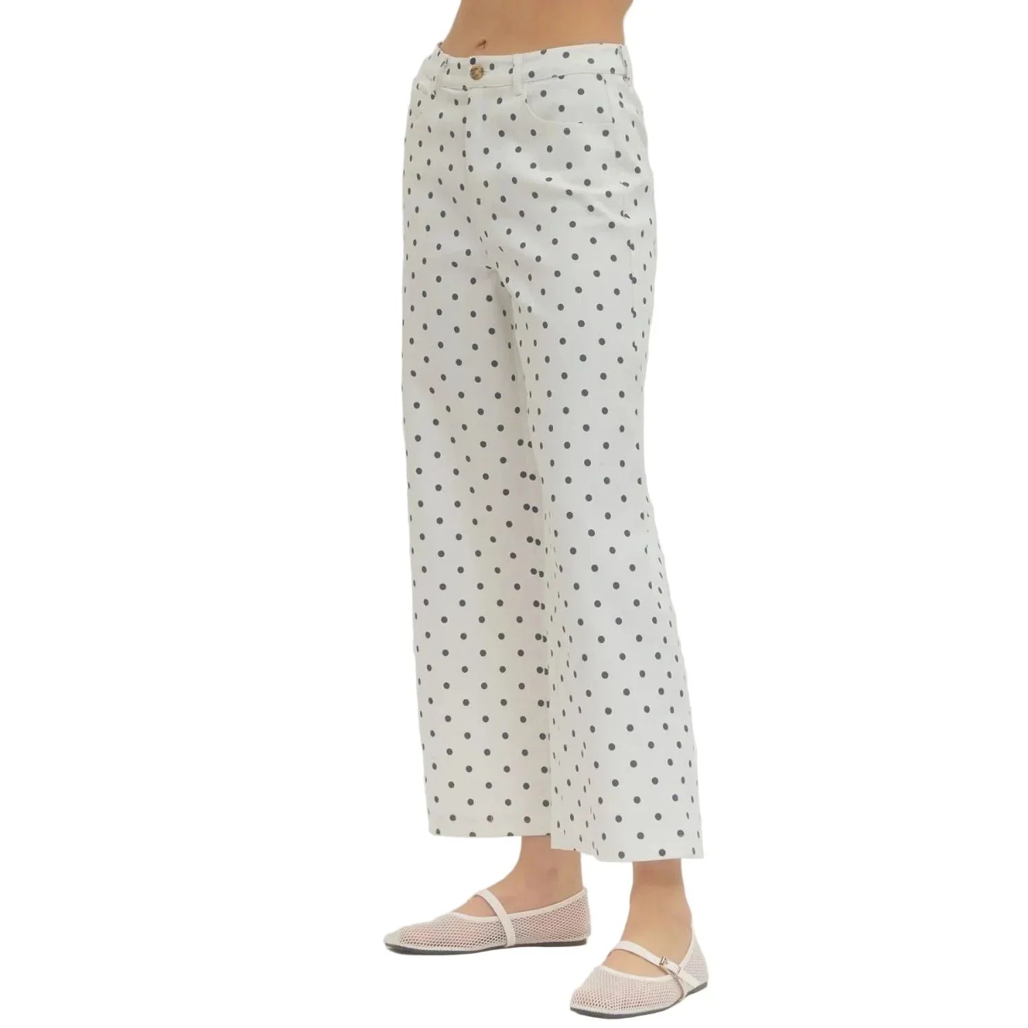 Women's Entro Black and White Polka Dot Cropped Wide Leg Pants P30809