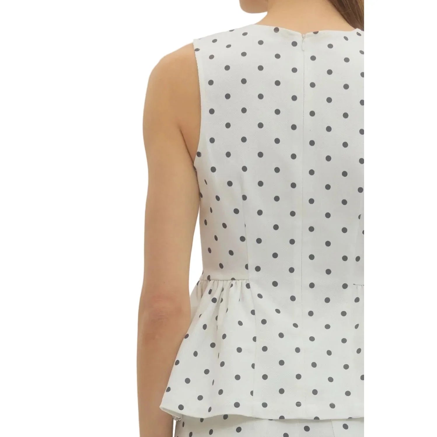 Women's Entro Black and White Polka Dot Sleeveless Top T30810