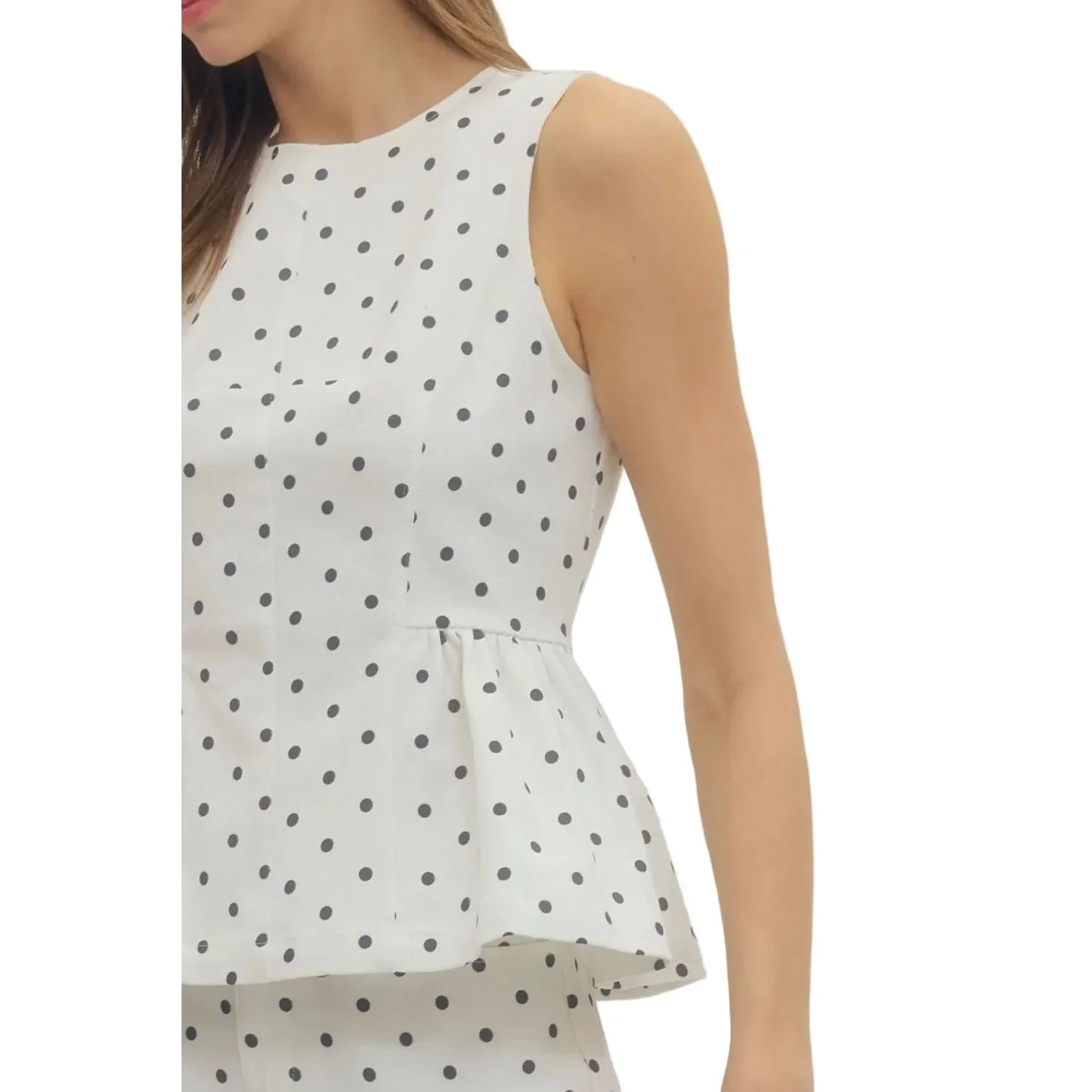 Women's Entro Black and White Polka Dot Sleeveless Top T30810
