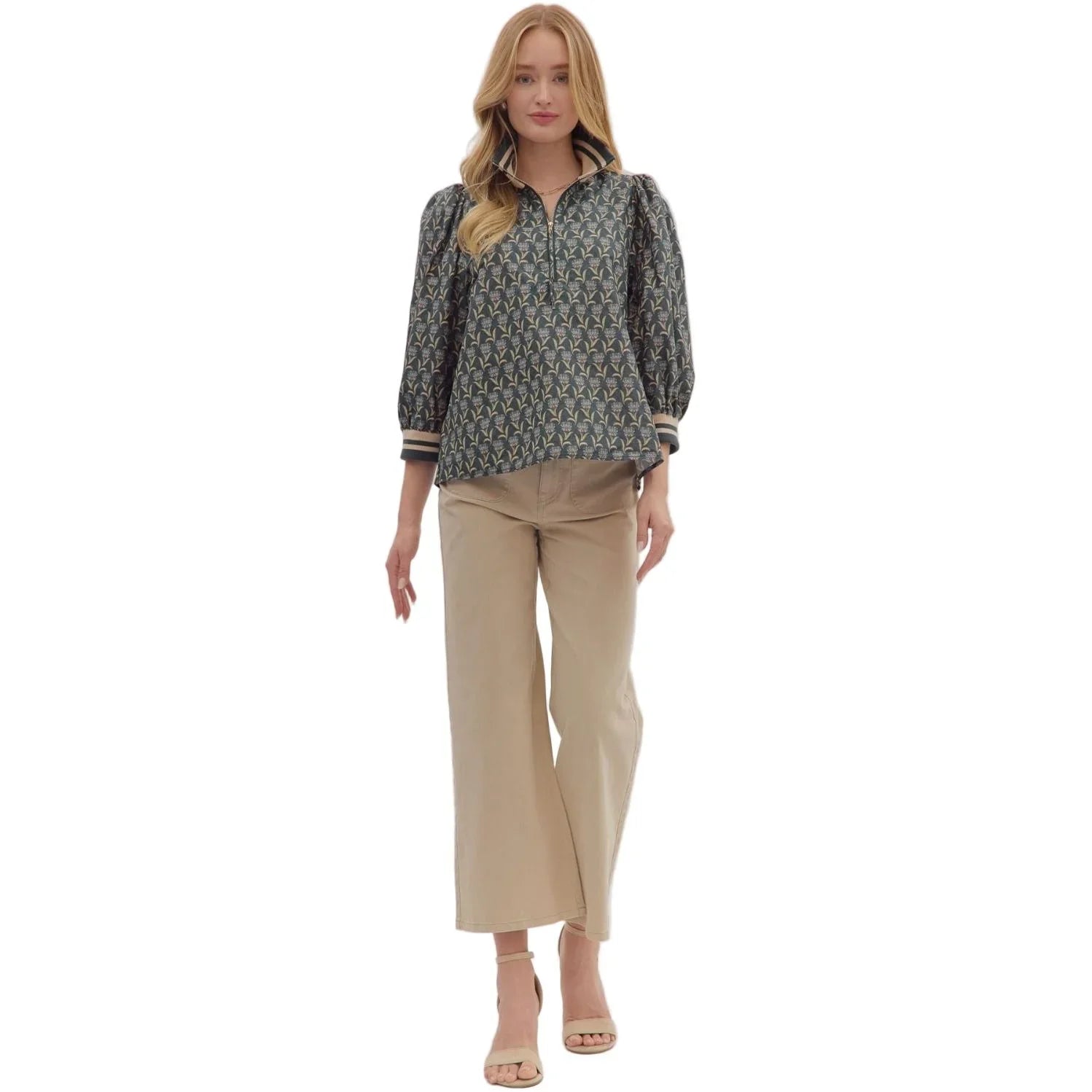 Women's Entro Floral Print 3/4 Puff Sleeve Top