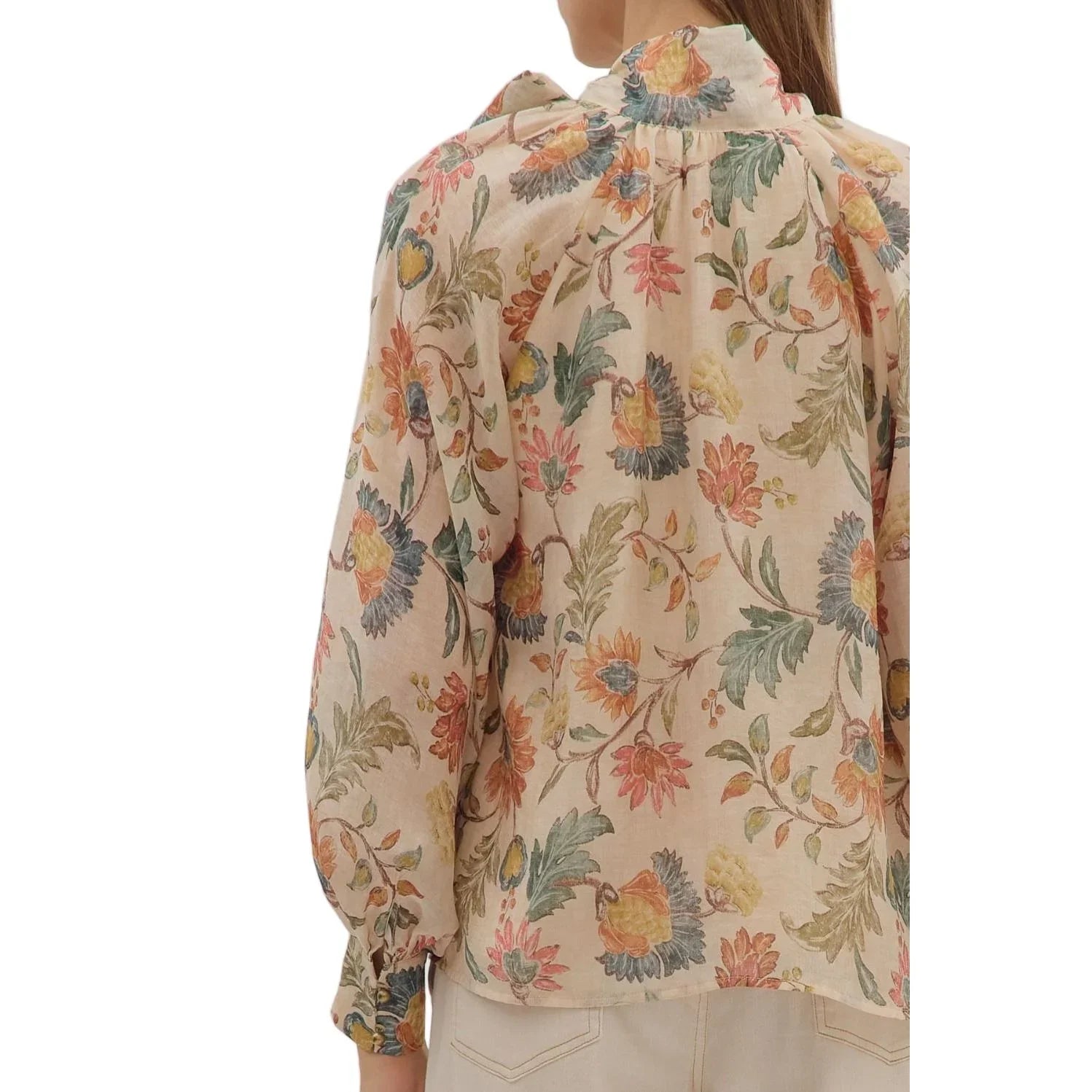 Women's Entro Floral Print Long Sleeve Bow Tie Blouse T29264