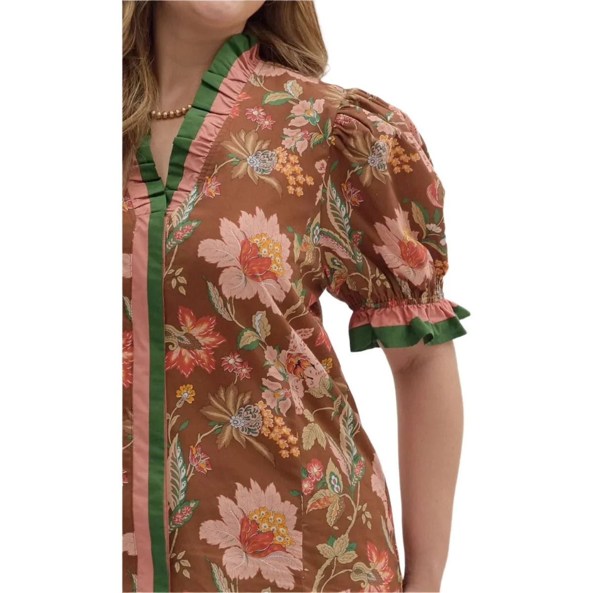 Women's Entro Floral Print Shoulder Puff Sleeve Top T27949P - Crazy House Western Wear
