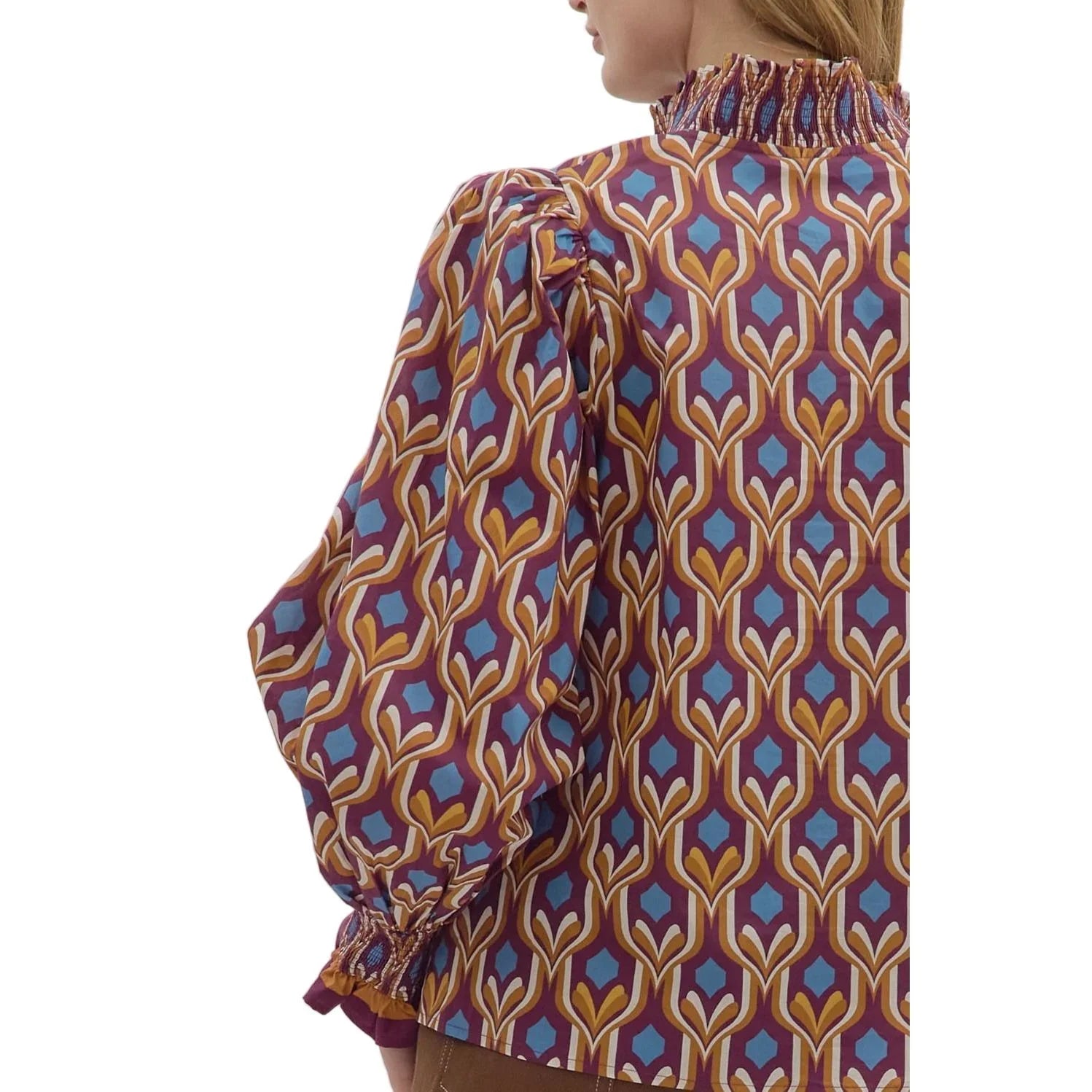 Women's Entro Geometric Print Long Sleeve Blouse