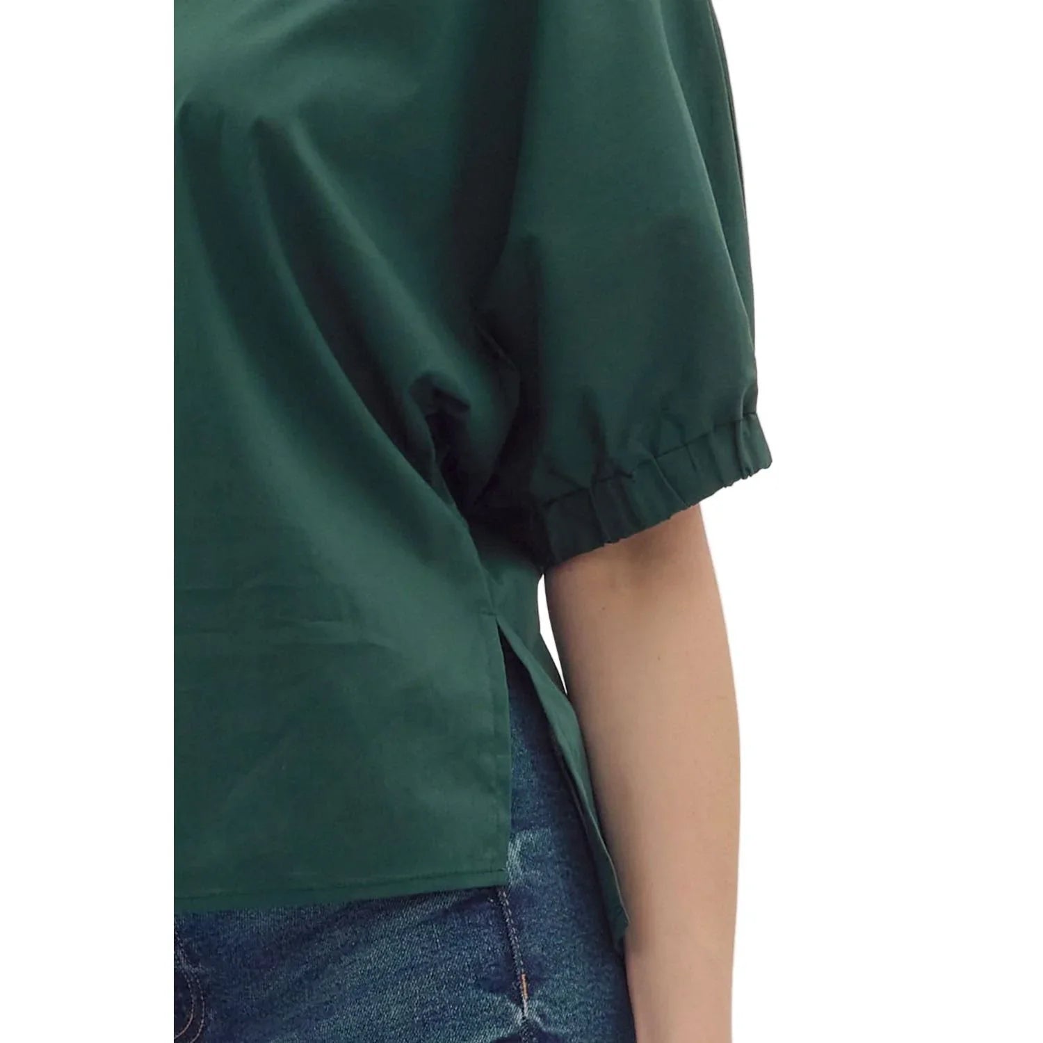 Women's Entro Hunter Green Puff Sleeve V-neck Top