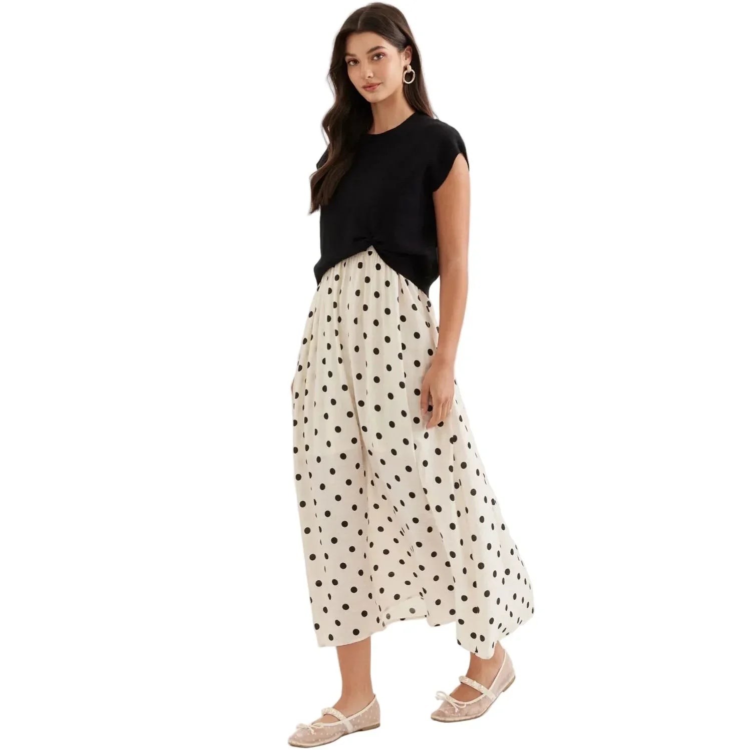 Women's Entro Layered Polka Dot Midi Dress D31521