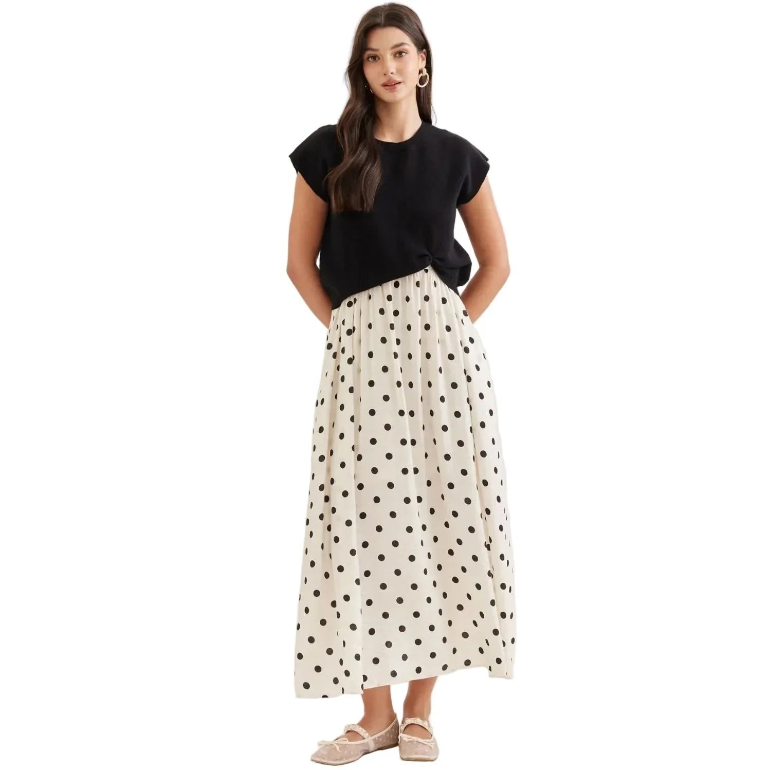 Women's Entro Layered Polka Dot Midi Dress D31521