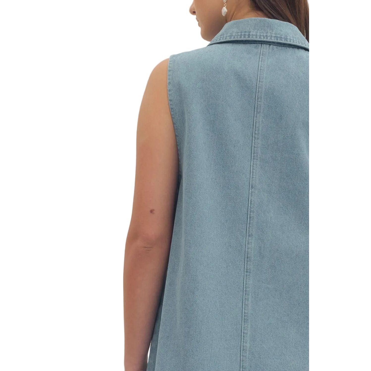 Women's Entro Light Blue Denim Sleeveless Mini Dress D31109