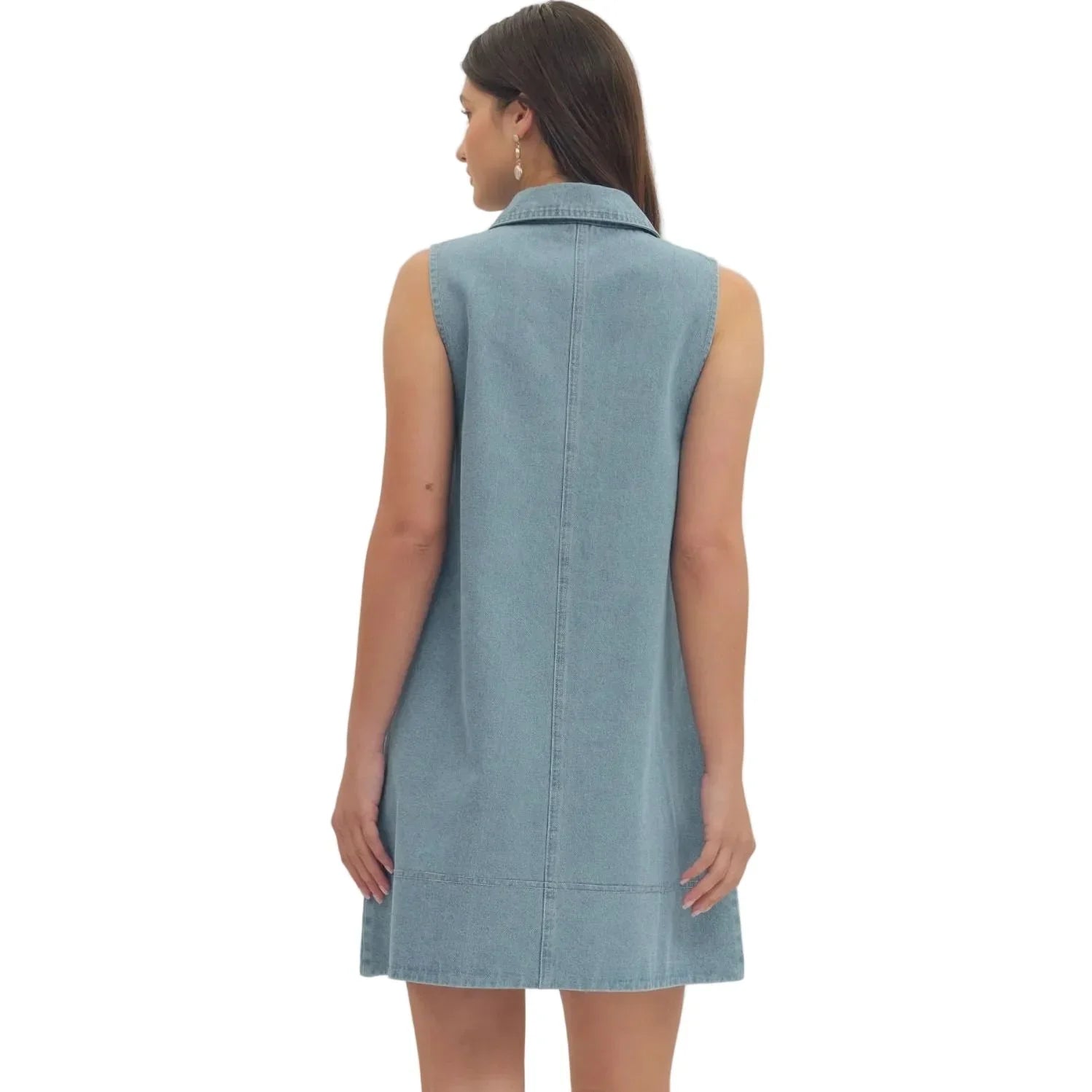 Women's Entro Light Blue Denim Sleeveless Mini Dress D31109