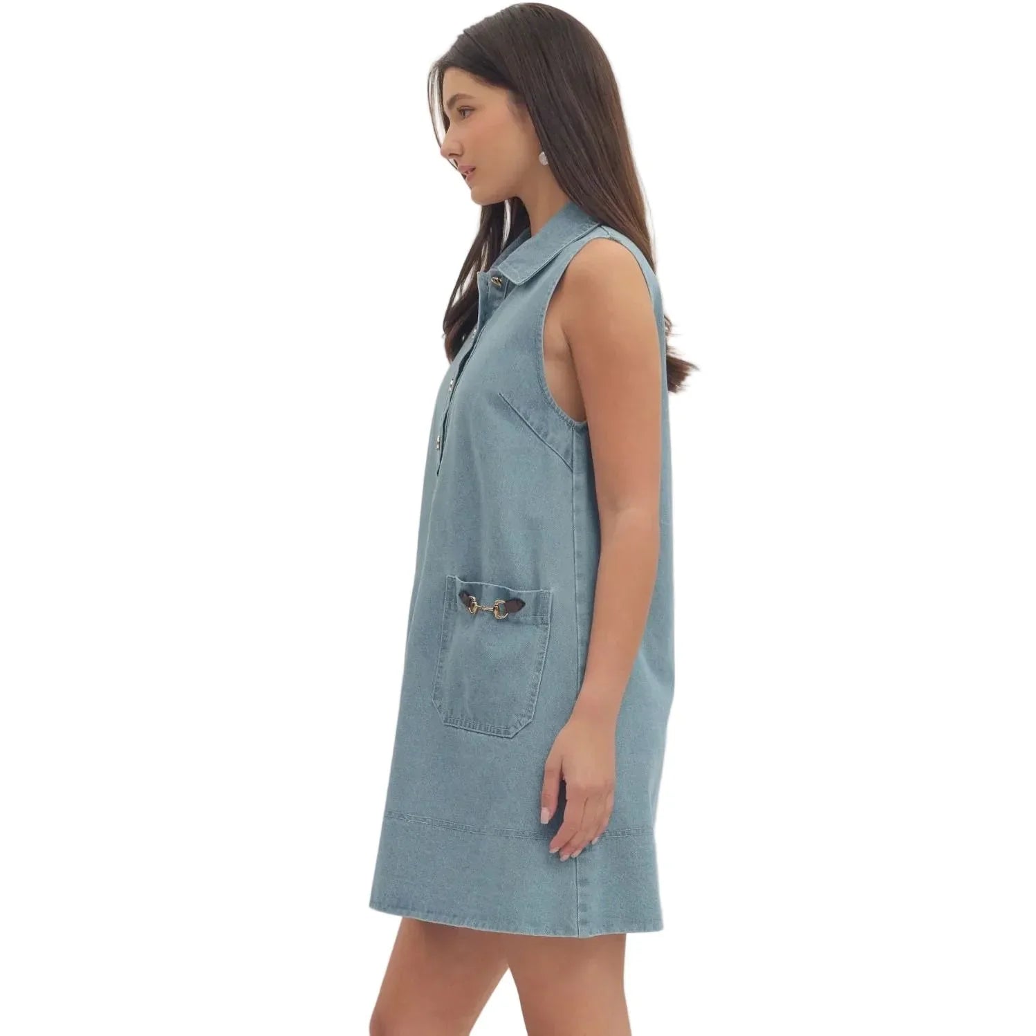 Women's Entro Light Blue Denim Sleeveless Mini Dress D31109
