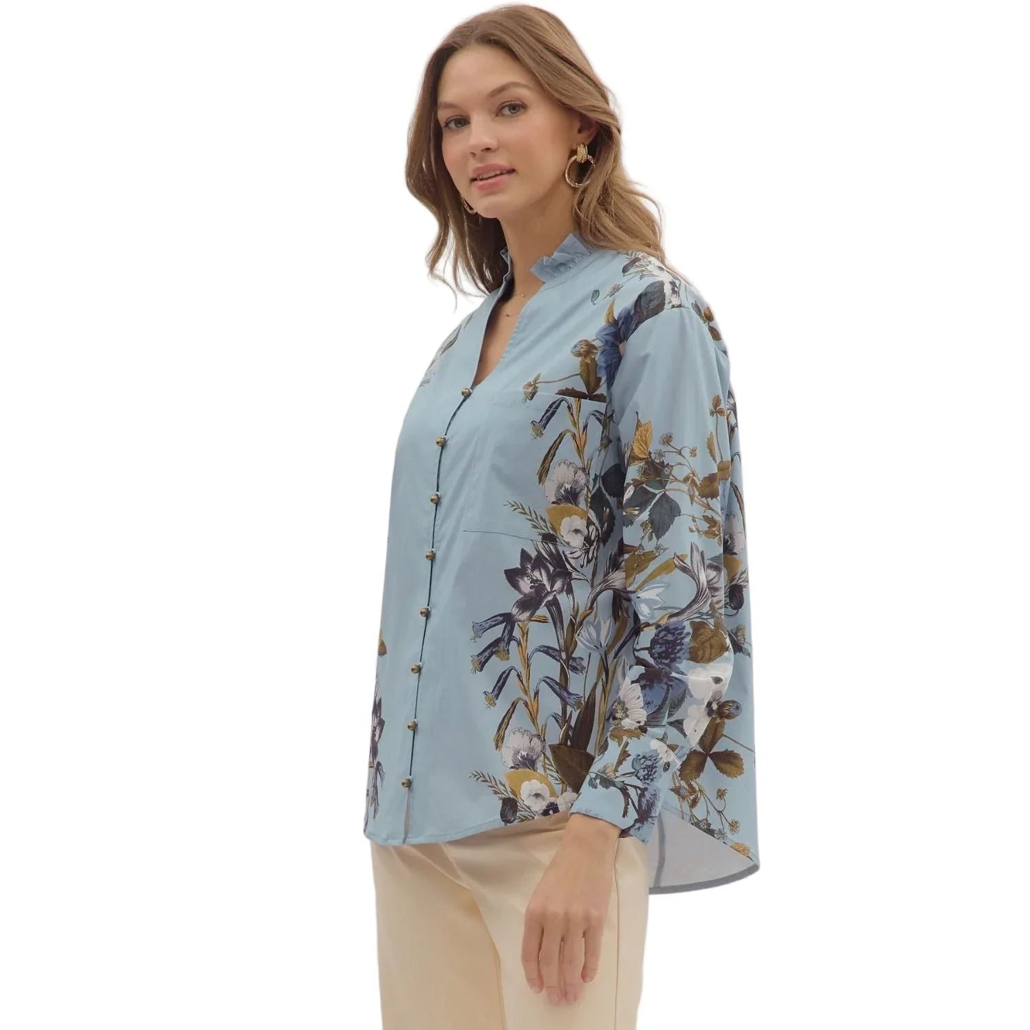 Women's Entro Long Sleeve Floral Chambray Shirt T28313