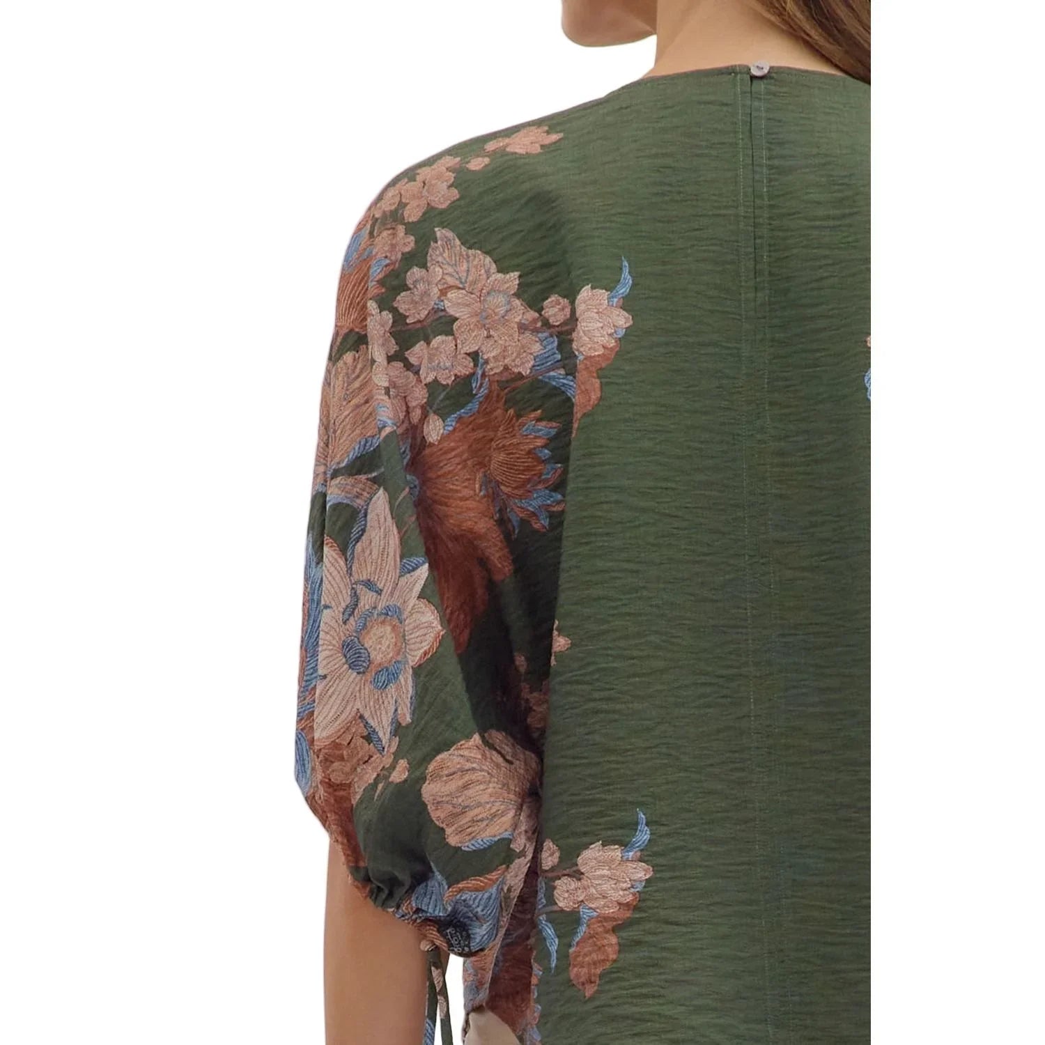 Women's Entro Olive Green 3/4 Puff Sleeve Blouse T28544