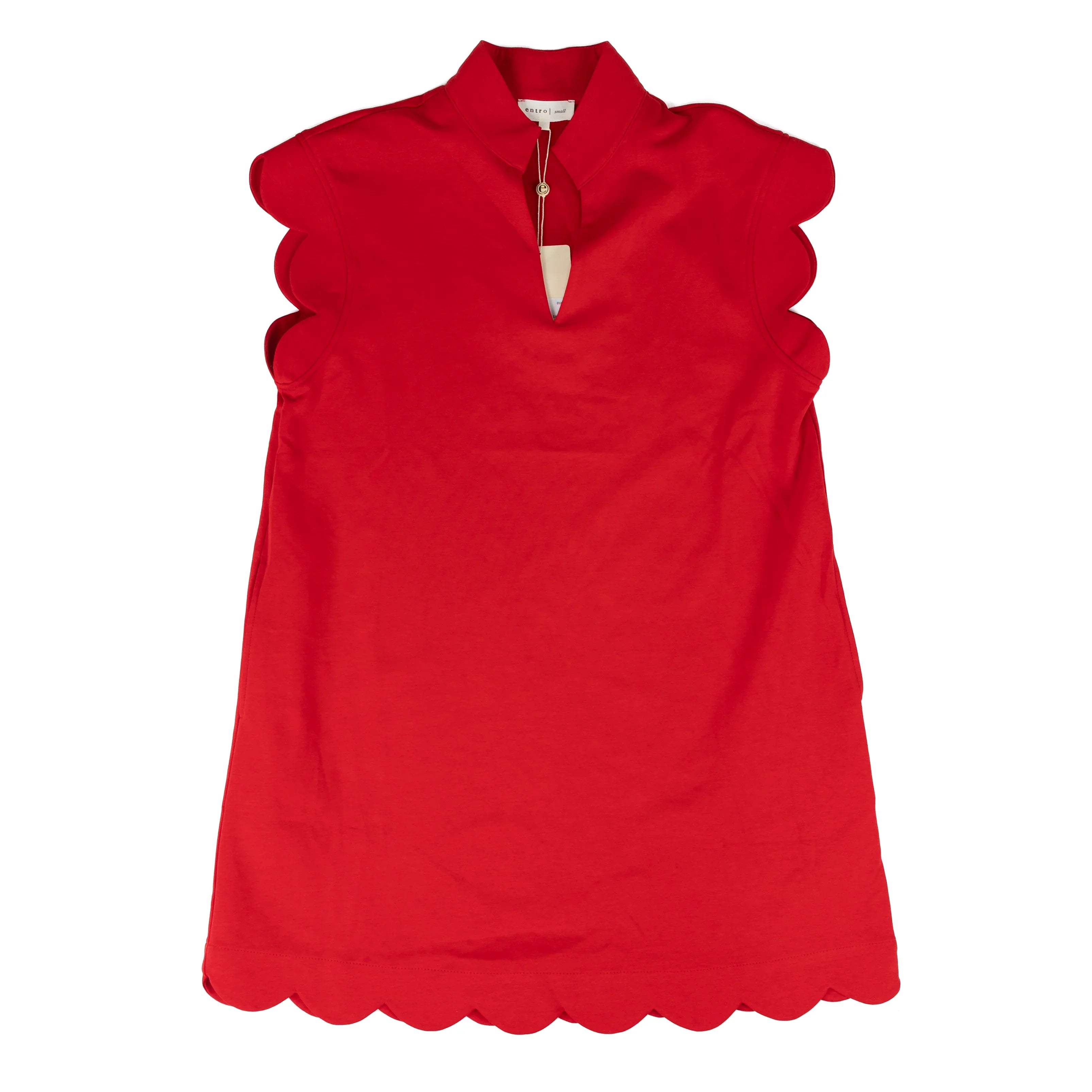 Women's Entro Short Sleeve Red Dress with Scalloped Dress D31760