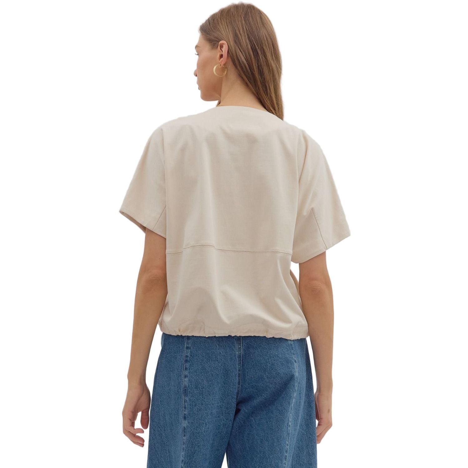 Women's Entro Short Sleeve Round Neck Ecru Top T28628