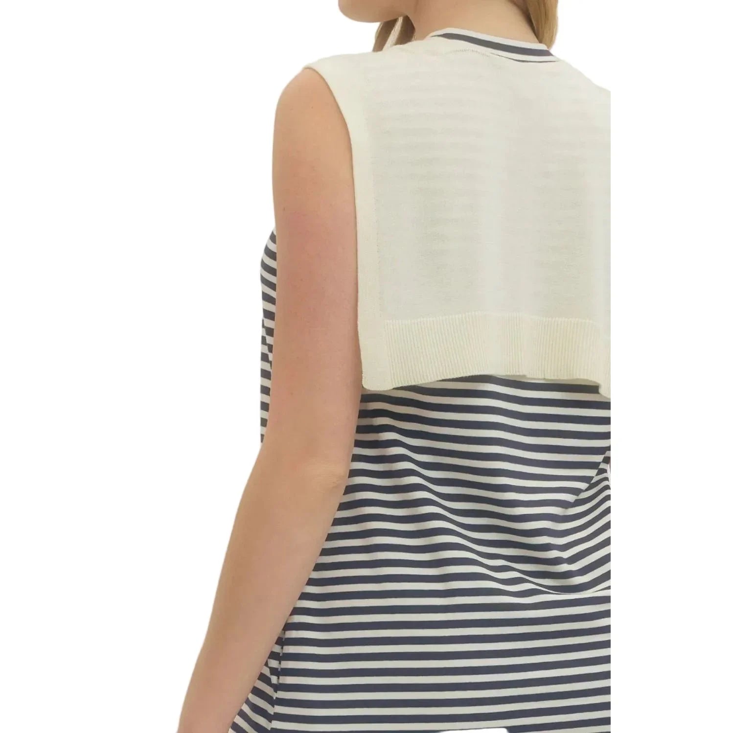 Women's Entro Sleeveless Striped Dress With Knit Scarf Attached D30174