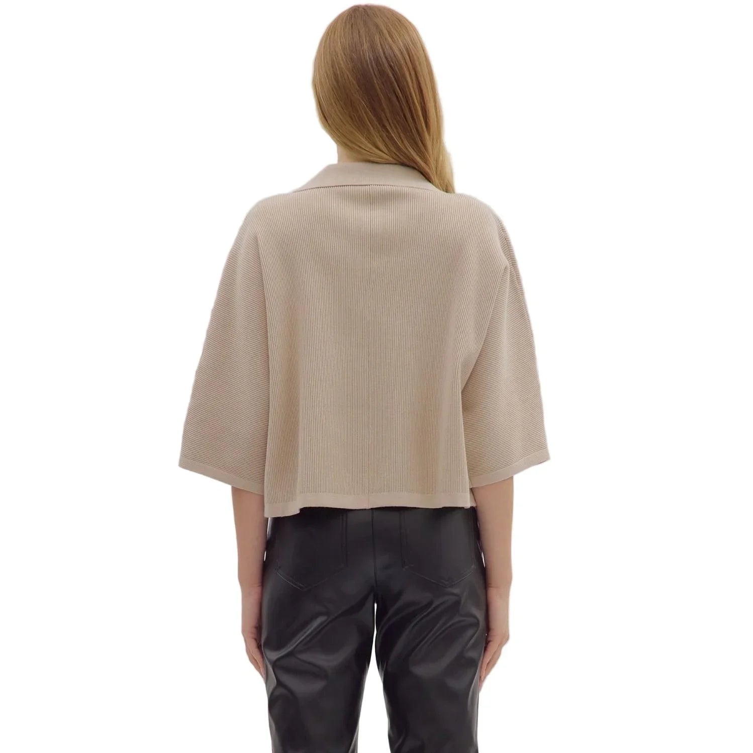 Women's Entro Stone Solid Sleeve Knit V-neck Top