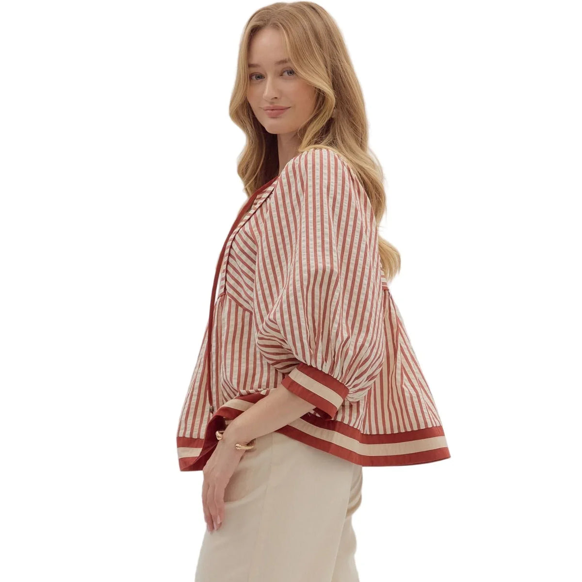 Women's Entro Striped Pattern Blouse T27889