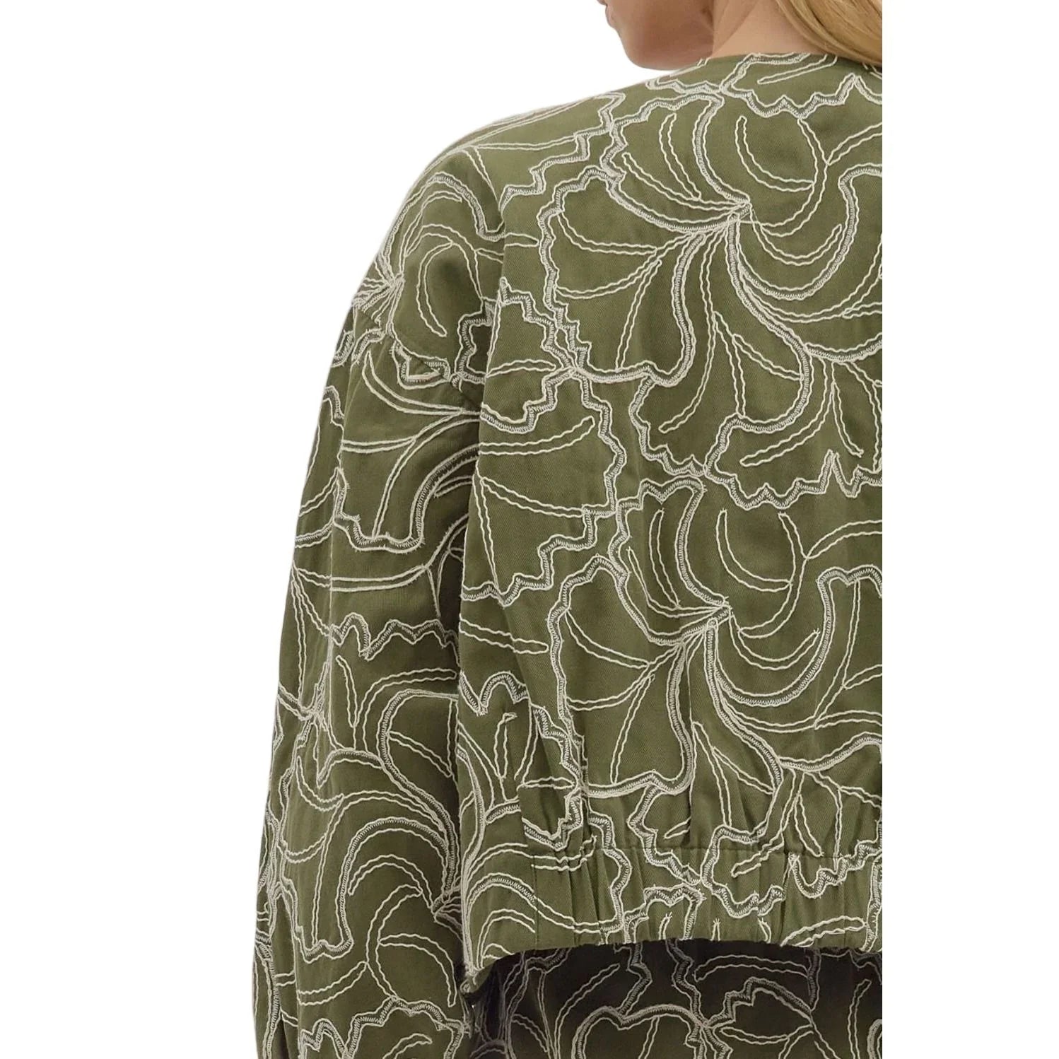 Women's Entro Textured Long Sleeve Zip Up Olive Jacket J27996